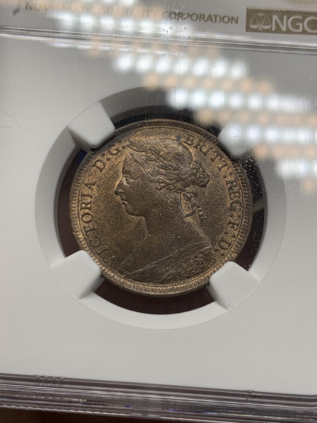 《竞宝斋》第288场-周六， 周日，周一 3场连拍 （全场包邮） NGC MS63BN 英国1888年小维半便士铜币 吉祥年份 N盒季军分 更高分只有8枚 少见铜币