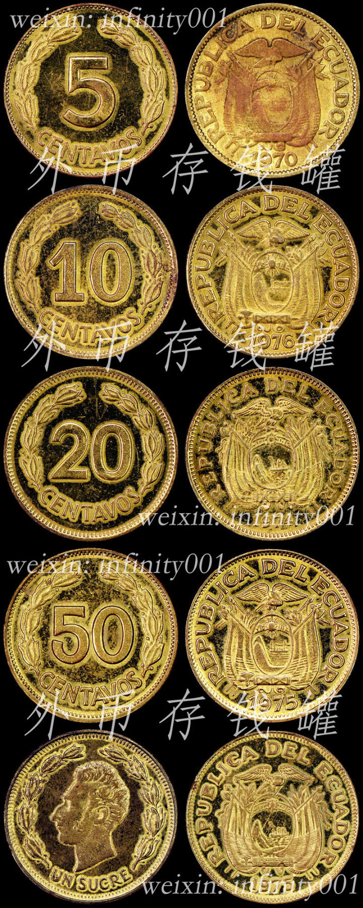 厄瓜多尔1970-76年【off-metal样币】精装套 Pattern Set