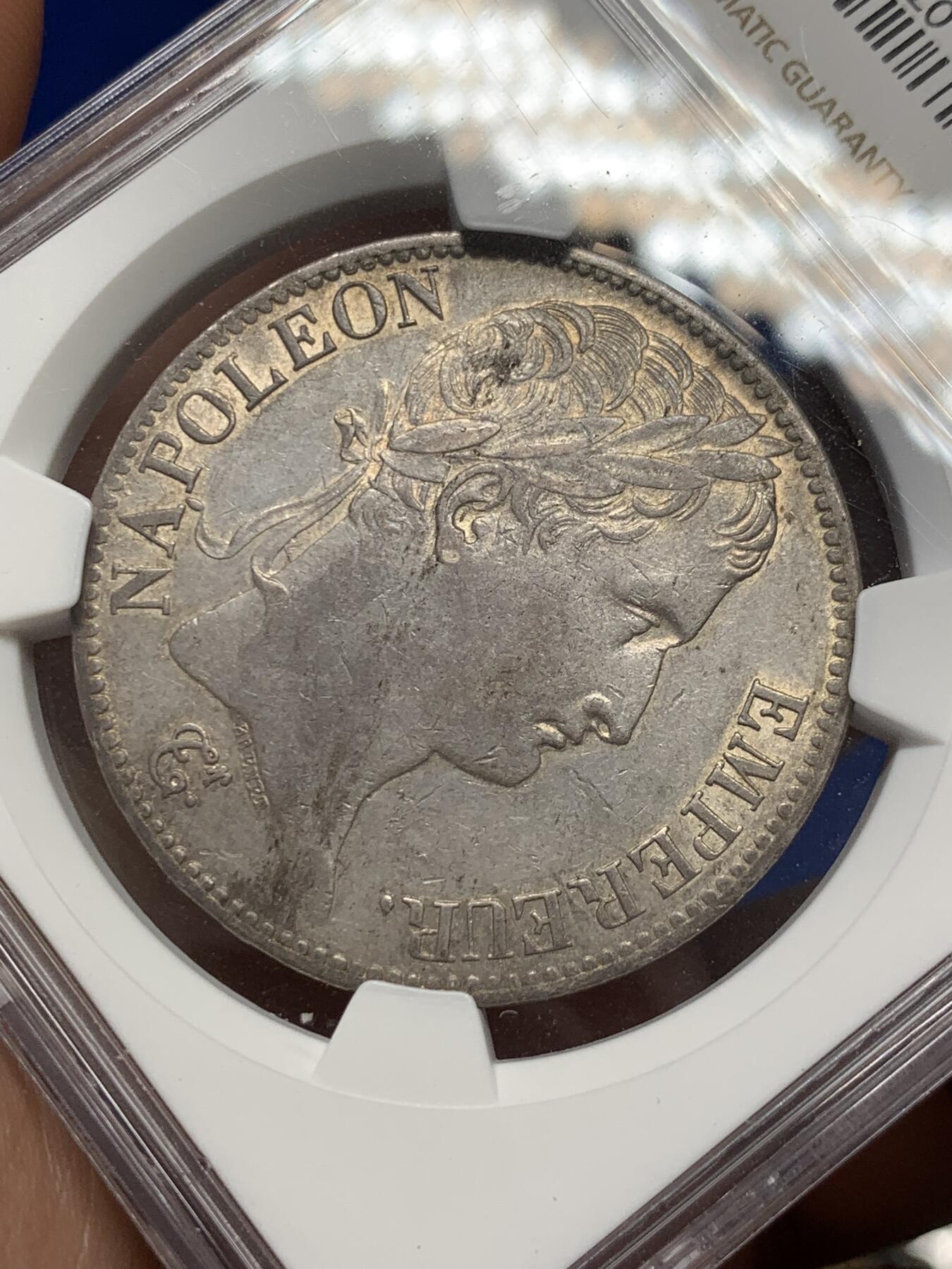 《竞宝斋》第288场-周六， 周日，周一 3场连拍 （全场包邮） NGC AU55 法国 拿破仑一世 1811年 5法郎银币 双面深打带光 包浆也不错