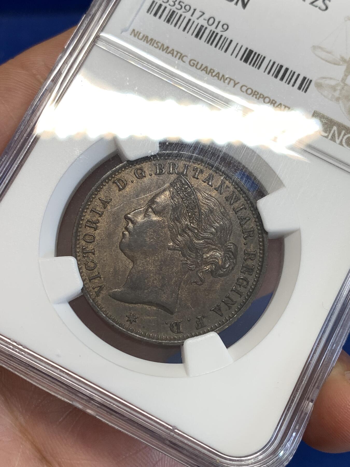 《竞宝斋》第288场-周六， 周日，周一 3场连拍 （全场包邮） NGC AU58BN 英属泽西岛1888年维多利亚女皇1/12先令铜币 状态好 更高分只有九枚