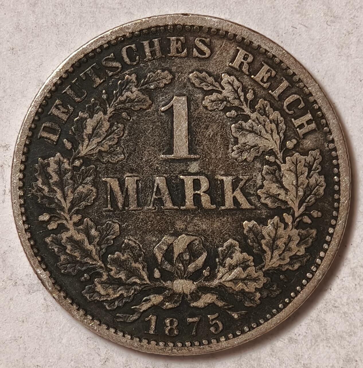 紫瑗钱币——第382期拍卖 德国 1875年 F版 第二帝国 短翅 1马克 5.5克 0.9银