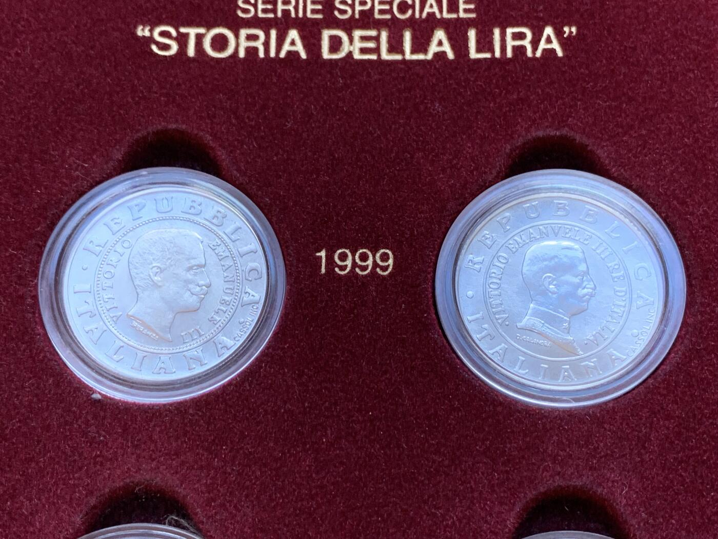 《竞宝斋》第288场-周六， 周日，周一 3场连拍 （全场包邮） 意大利6枚装纪念套币 1999年1里拉两枚+2000年1里拉两枚+2001年1里拉两枚 跨世纪 全品盒证全