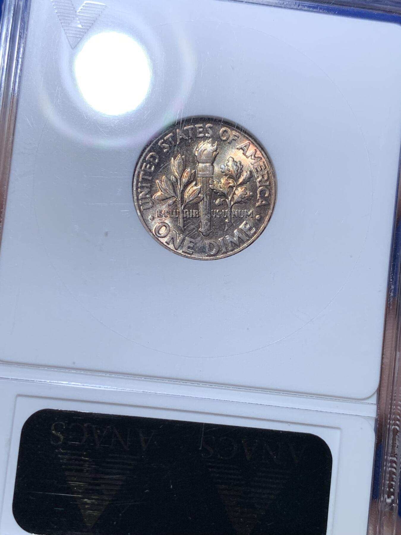 《竞宝斋》第288场-周六， 周日，周一 3场连拍 （全场包邮） ANACS MS66 美国 1956年 罗斯福 10美分 银币 五彩小白盒 很漂亮