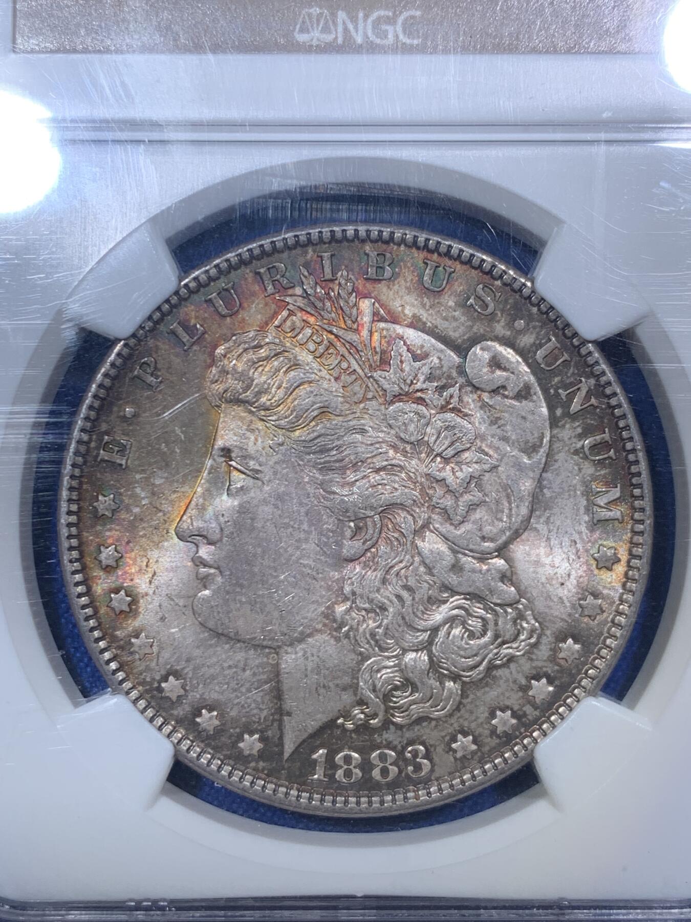 《竞宝斋》第288场-周六， 周日，周一 3场连拍 （全场包邮） NGC MS63 美国1883年老盒摩根 浓郁色彩