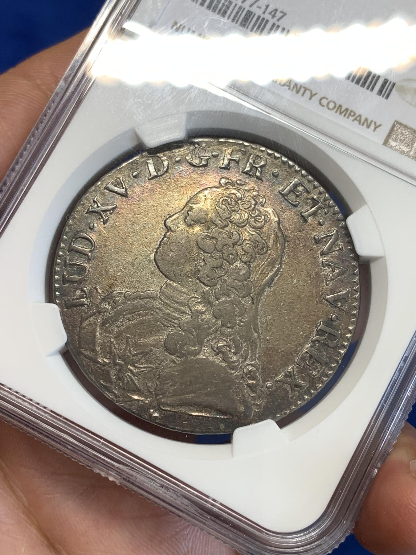 《竞宝斋》第288场-周六， 周日，周一 3场连拍 （全场包邮） NGC VF30 法国1727年路易十五埃居大银 金彩包浆 唯一冠军分