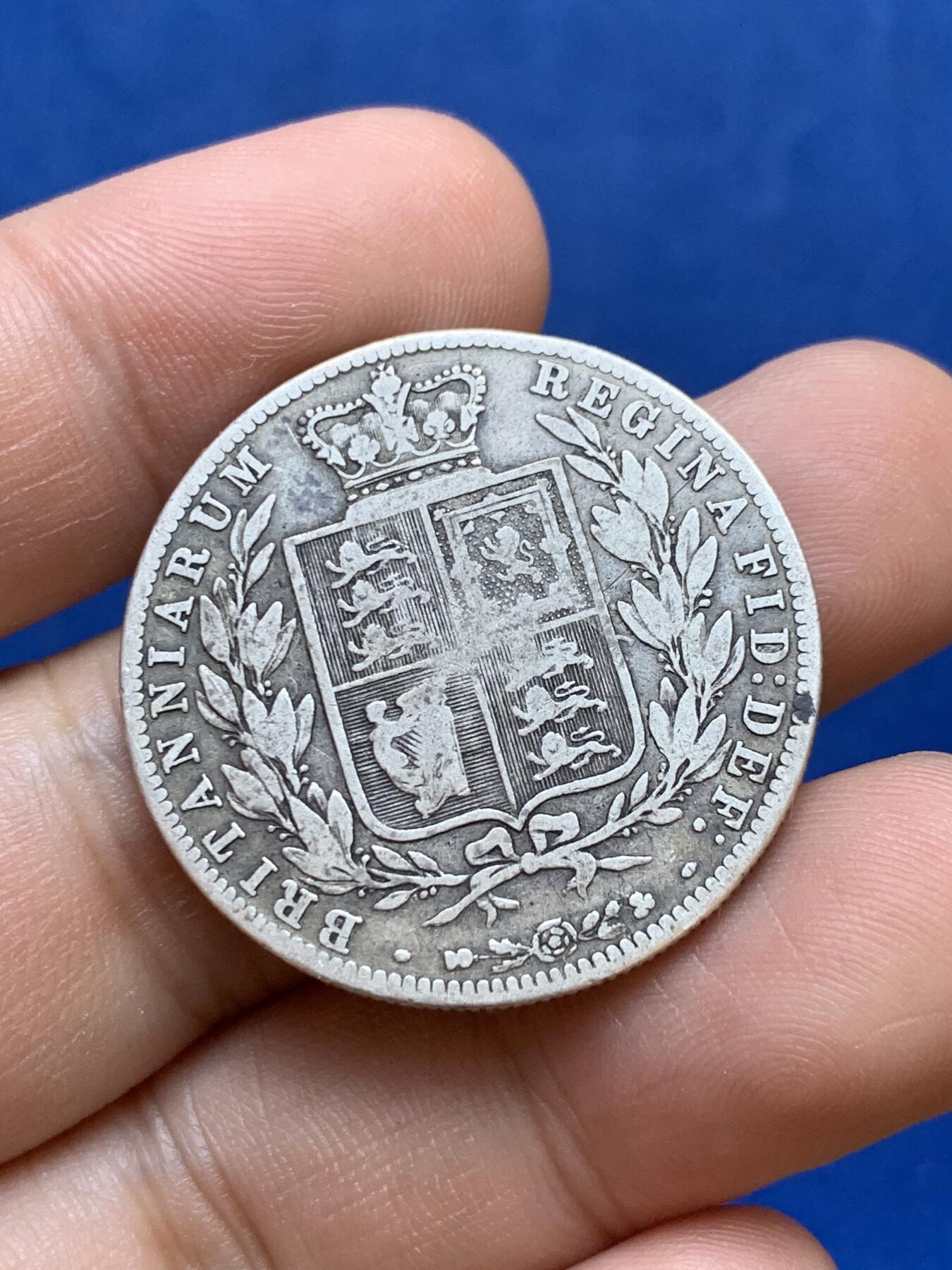 《竞宝斋》第288场-周六， 周日，周一 3场连拍 （全场包邮） 英国1876年维多利亚年轻头像半克朗 银币