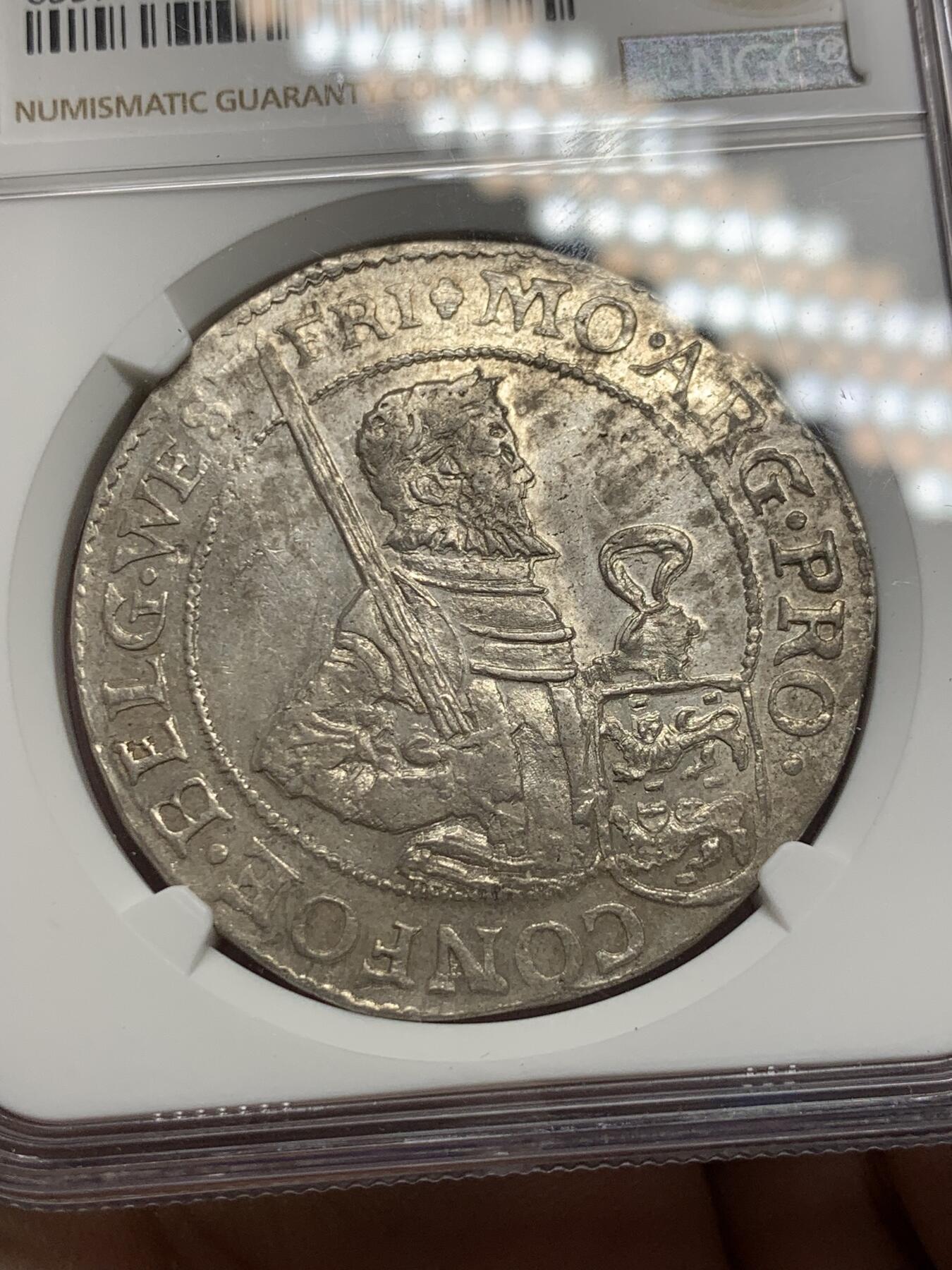 《竞宝斋》第288场-周六， 周日，周一 3场连拍 （全场包邮） NGC UNC 荷兰 1618 西弗里斯兰省 1RD 大银币 该款深打极少见 （提灯定损的鼻祖）