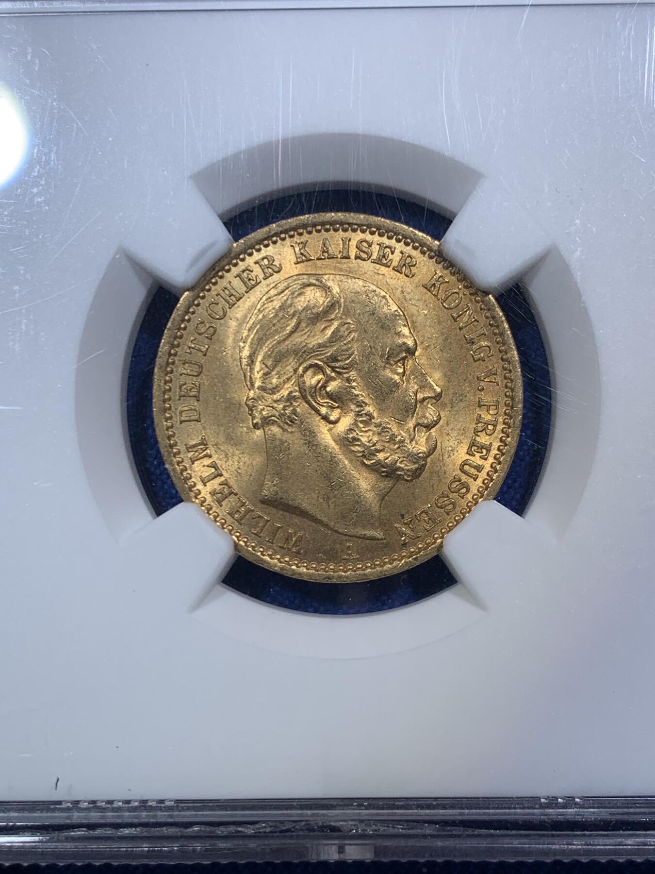 《竞宝斋》第288场-周六， 周日，周一 3场连拍 （全场包邮） NGC MS63 德国普鲁士1876A 威廉一世20马克金币 老威廉短翅好品难寻 NGC亚军分