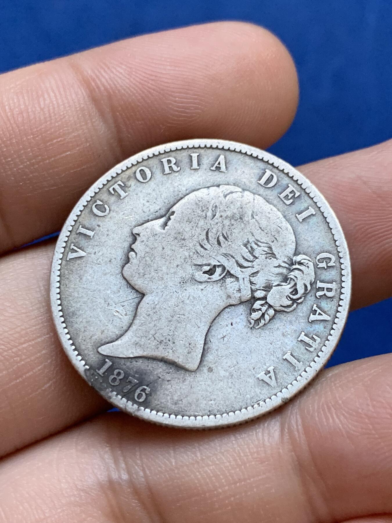 《竞宝斋》第288场-周六， 周日，周一 3场连拍 （全场包邮） 英国1876年维多利亚年轻头像半克朗 银币