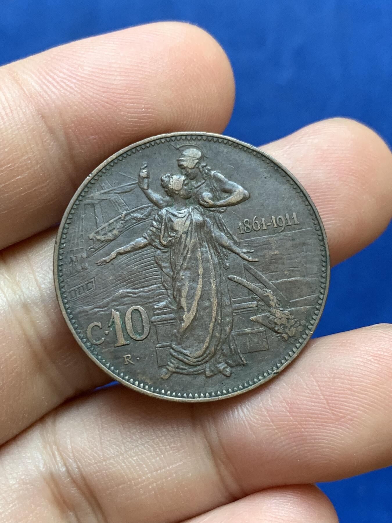 《竞宝斋》第288场-周六， 周日，周一 3场连拍 （全场包邮） 意大利1911年拖奶10分铜币