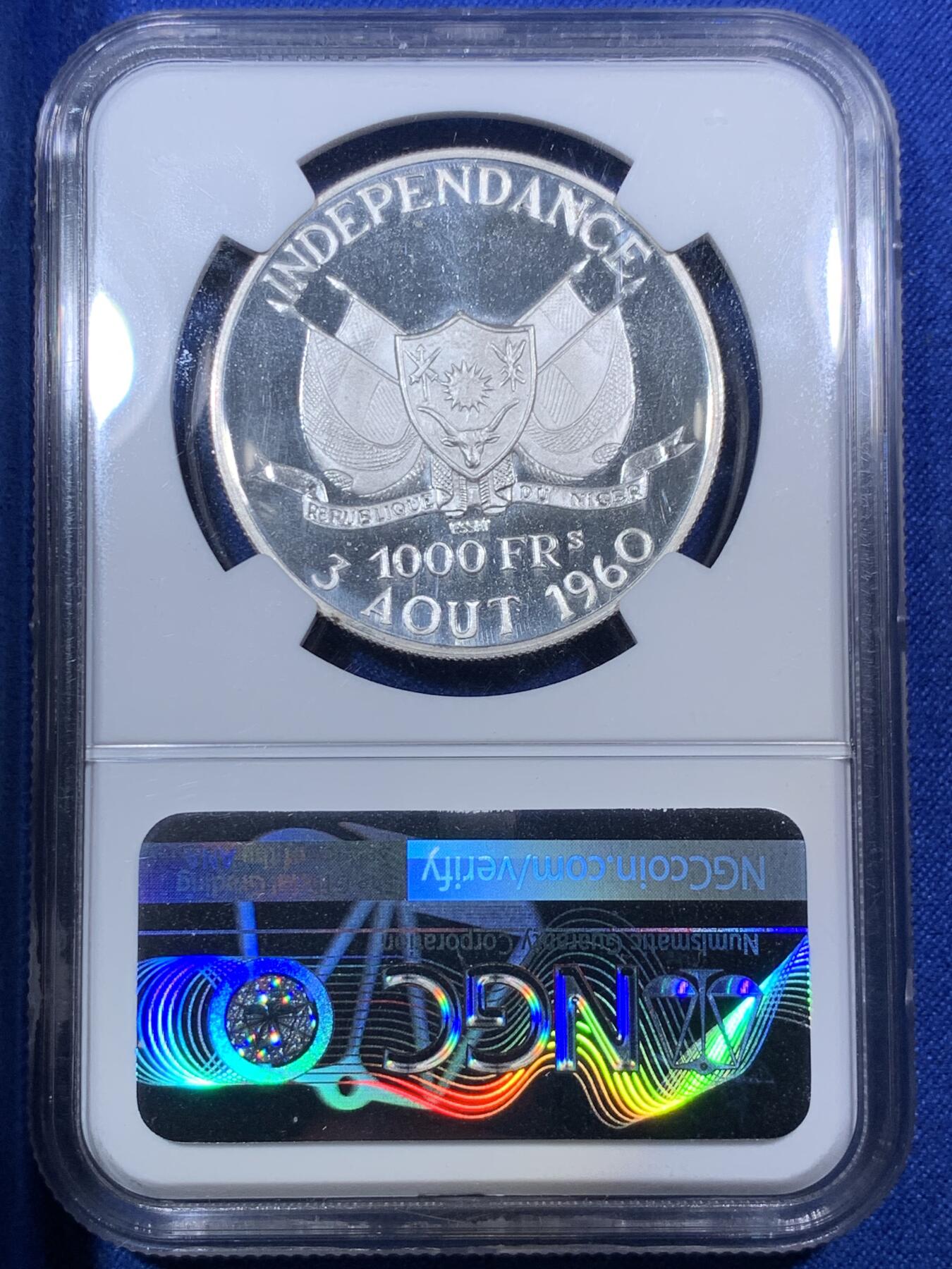 《竞宝斋》第288场-周六， 周日，周一 3场连拍 （全场包邮） NGC PF66UC 1960年尼日尔1000法郎精制样币 少见高分尼日尔精制样币 精制镜面