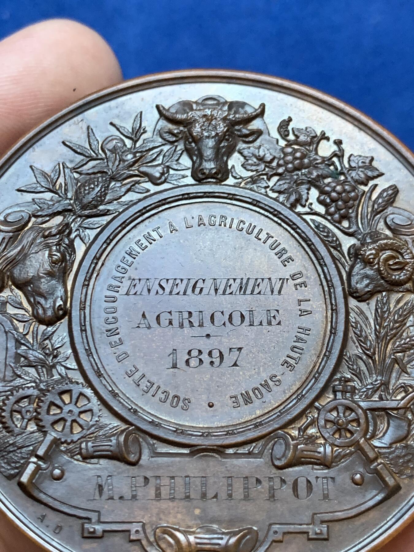 《竞宝斋》第288场-周六， 周日，周一 3场连拍 （全场包邮） 1897法国第三共和国玛丽安娜农业铜章 超大尺寸难得！ 直径59mm 重93.3克 细节见图 带盒