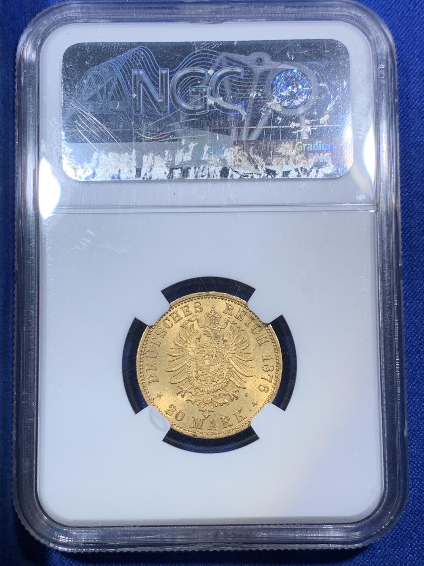 《竞宝斋》第288场-周六， 周日，周一 3场连拍 （全场包邮） NGC MS63 德国普鲁士1876A 威廉一世20马克金币 老威廉短翅好品难寻 NGC亚军分