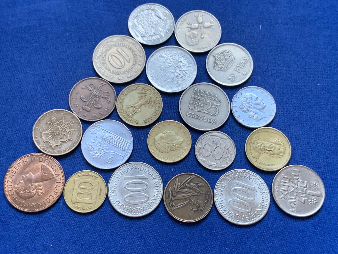 《竞宝斋》第288场-周六， 周日，周一 3场连拍 （全场包邮） 20枚一组 欧洲各国高面值硬币（英、法、意、比、西、葡、希、南斯拉夫、以色列等）