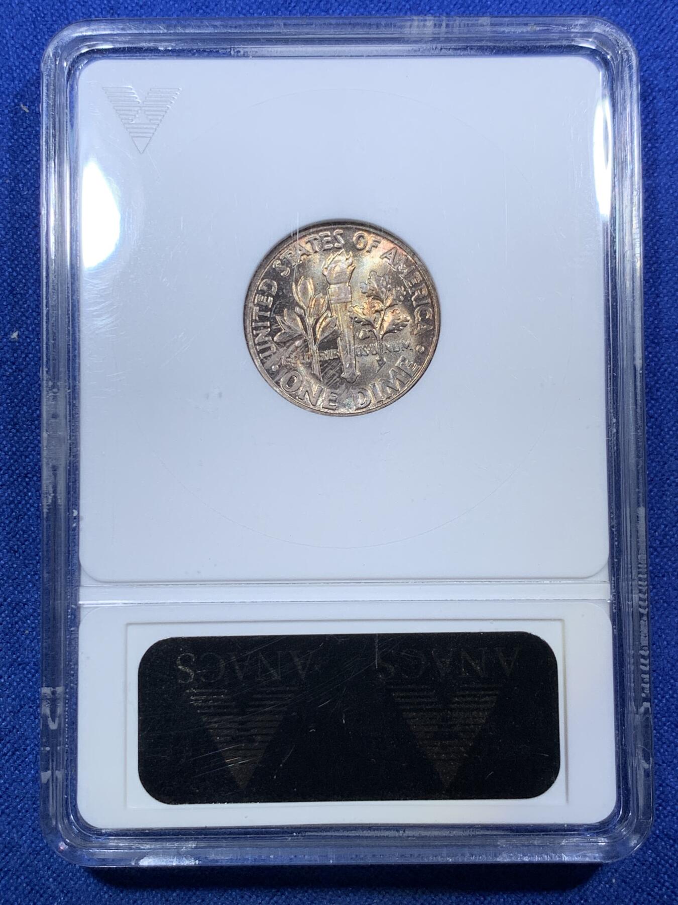 《竞宝斋》第288场-周六， 周日，周一 3场连拍 （全场包邮） ANACS MS66 美国 1956年 罗斯福 10美分 银币 五彩小白盒 很漂亮