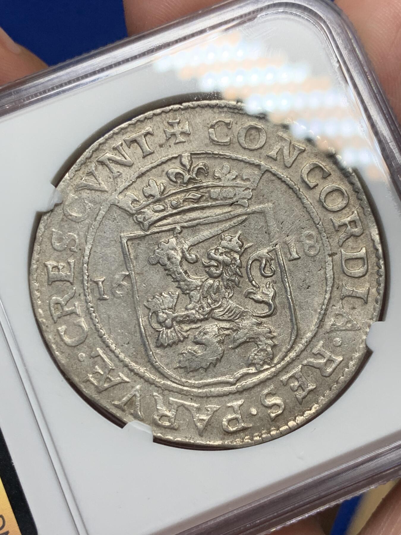 《竞宝斋》第288场-周六， 周日，周一 3场连拍 （全场包邮） NGC UNC 荷兰 1618 西弗里斯兰省 1RD 大银币 该款深打极少见 （提灯定损的鼻祖）