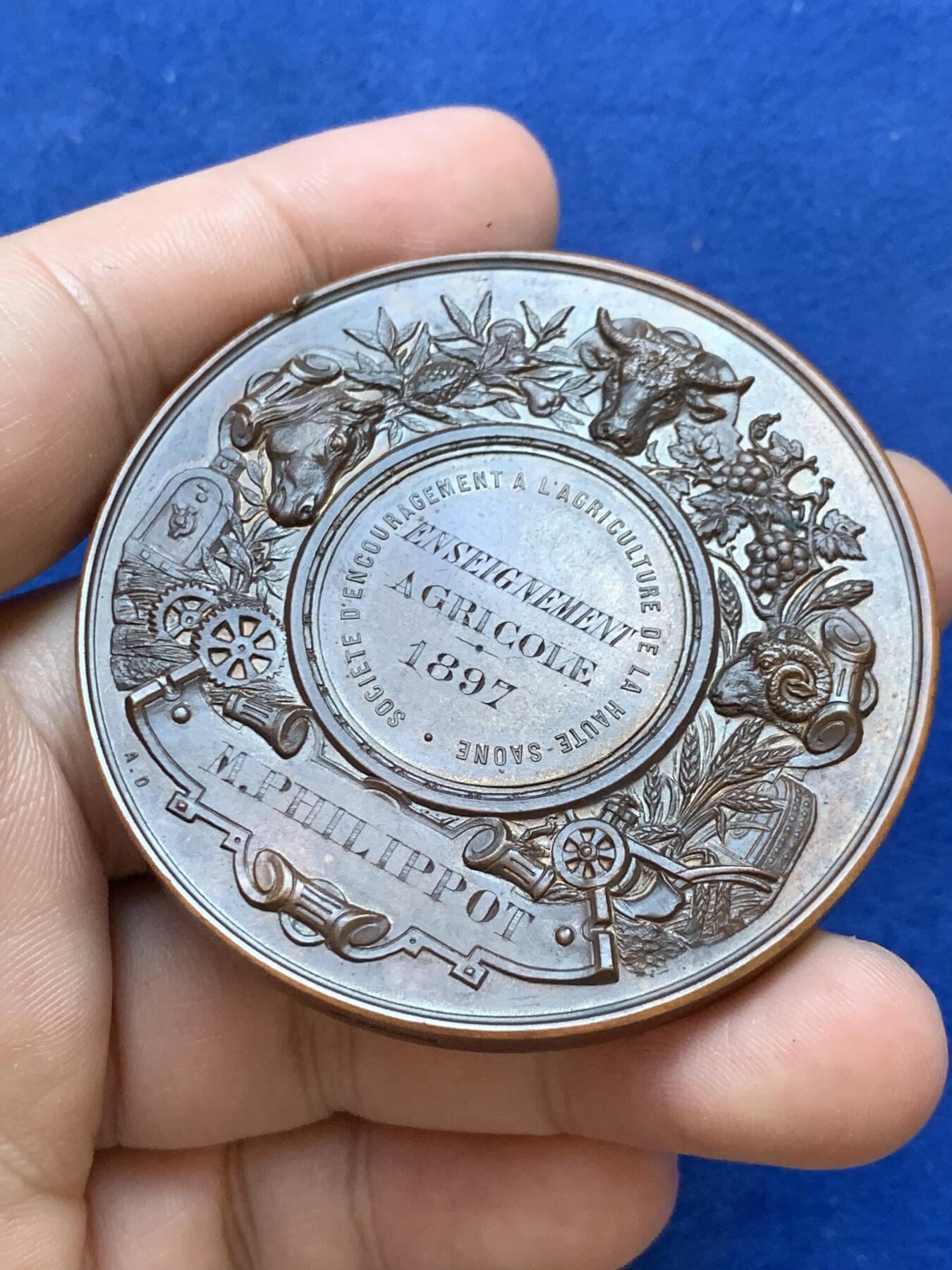 《竞宝斋》第288场-周六， 周日，周一 3场连拍 （全场包邮） 1897法国第三共和国玛丽安娜农业铜章 超大尺寸难得！ 直径59mm 重93.3克 细节见图 带盒