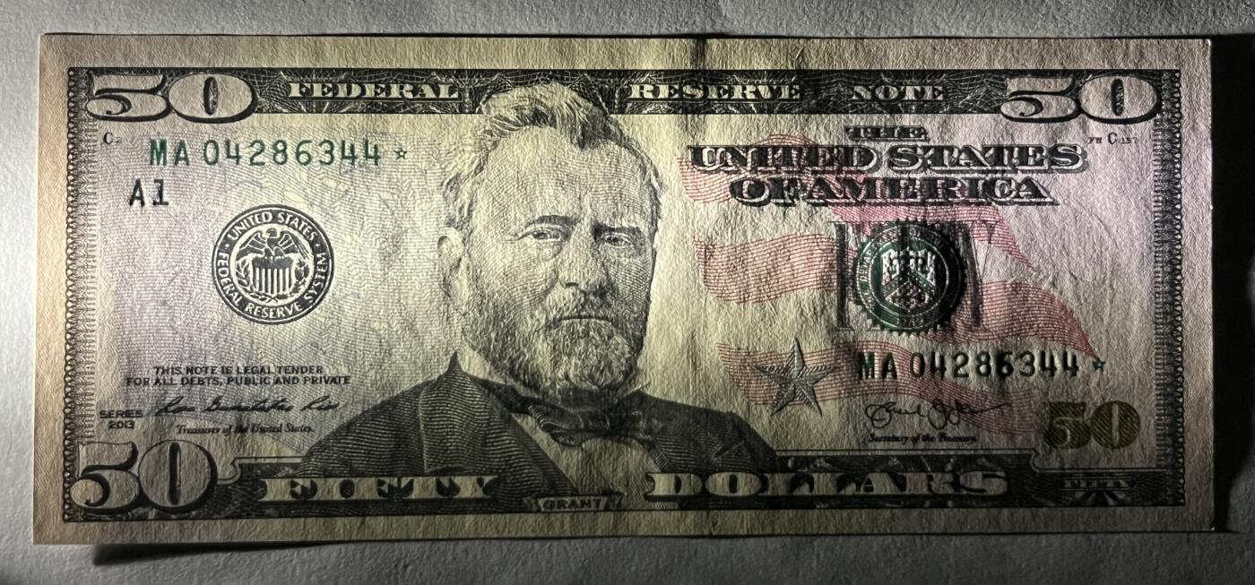 Chase Auction 第30期 - - 外钞、民国钞和人民币混合场！ 2013年 50美元 彩色版 星⭐补号