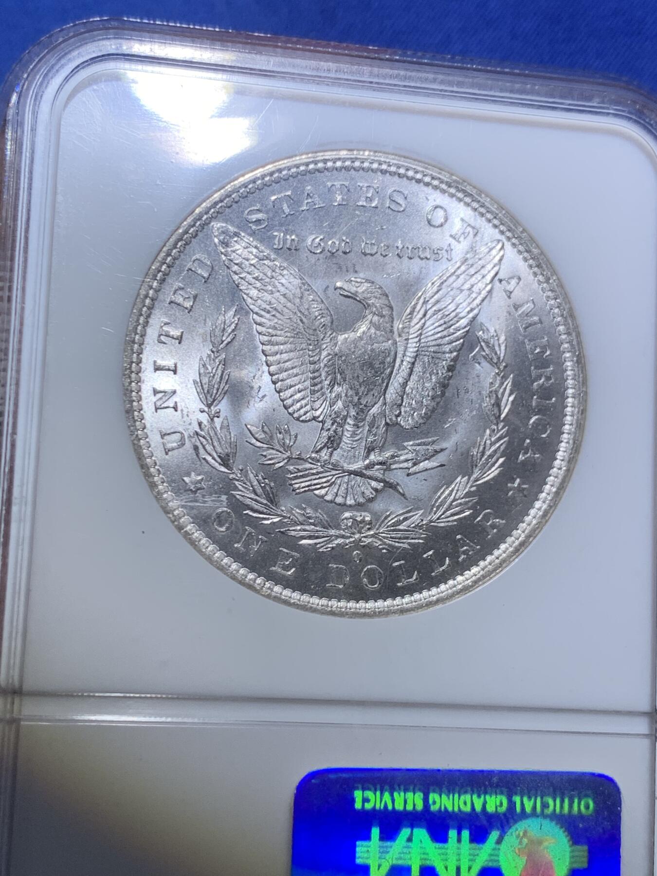 《竞宝斋》第288场-周六， 周日，周一 3场连拍 （全场包邮） NGC MS64 1884年美国摩根银币O版  N经典小白盒老盒严评无官网图。