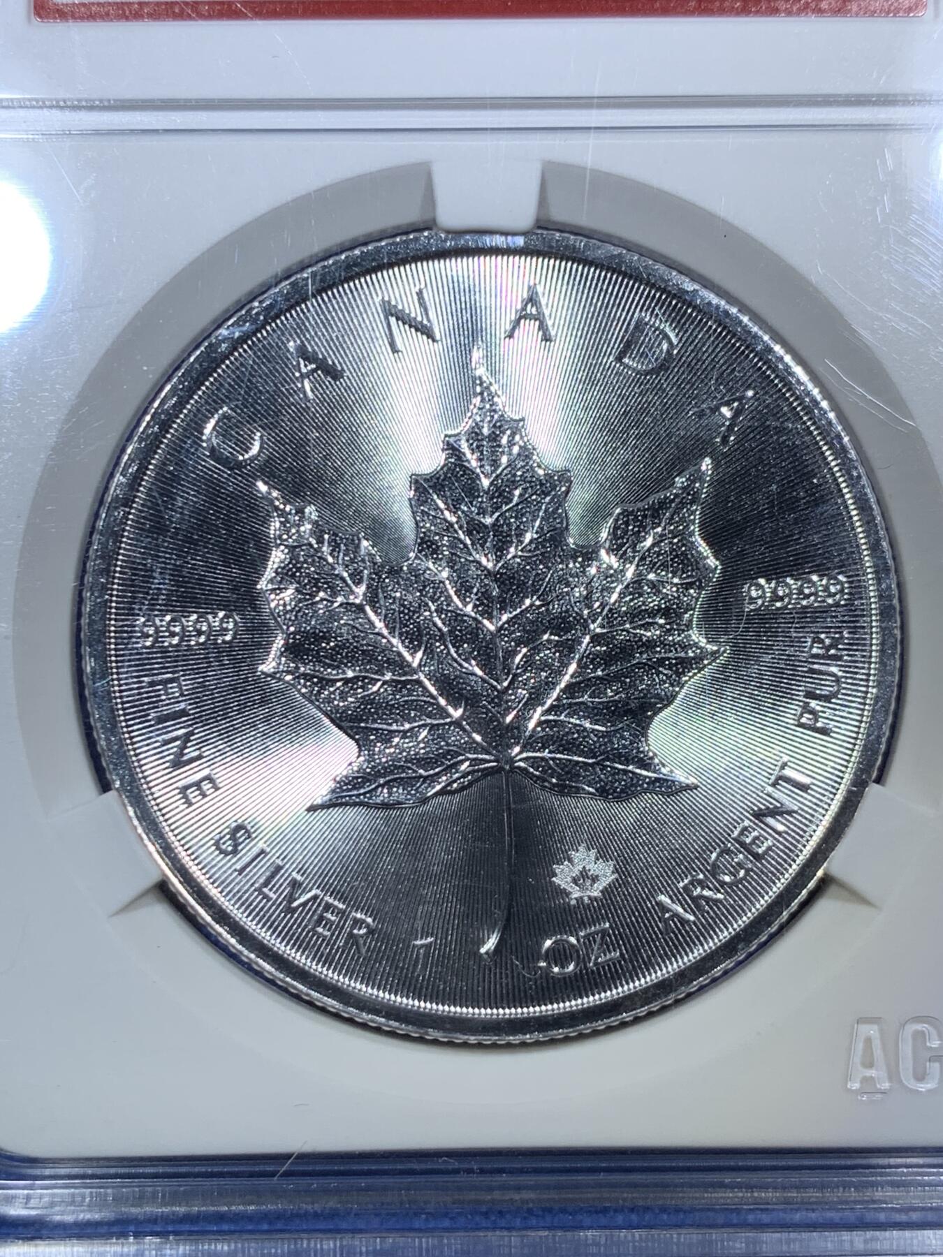《竞宝斋》第288场-周六， 周日，周一 3场连拍 （全场包邮） ACG MS69 加拿大2019枫叶银币 标准1盎司 绝美好品