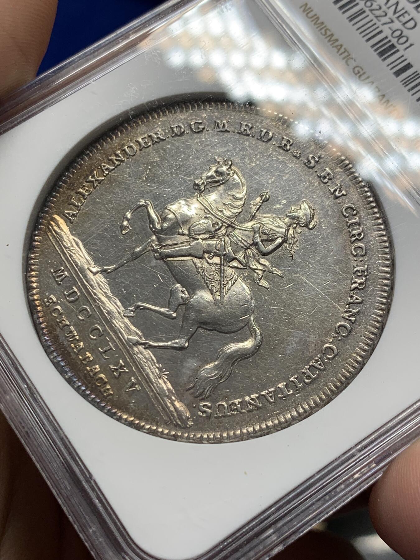 《竞宝斋》第288场-周六， 周日，周一 3场连拍 （全场包邮） NGC UNC 德国 1765年 勃兰登堡-安斯巴赫 亚历山大 1泰勒 大银币 单独年份 稀见品种