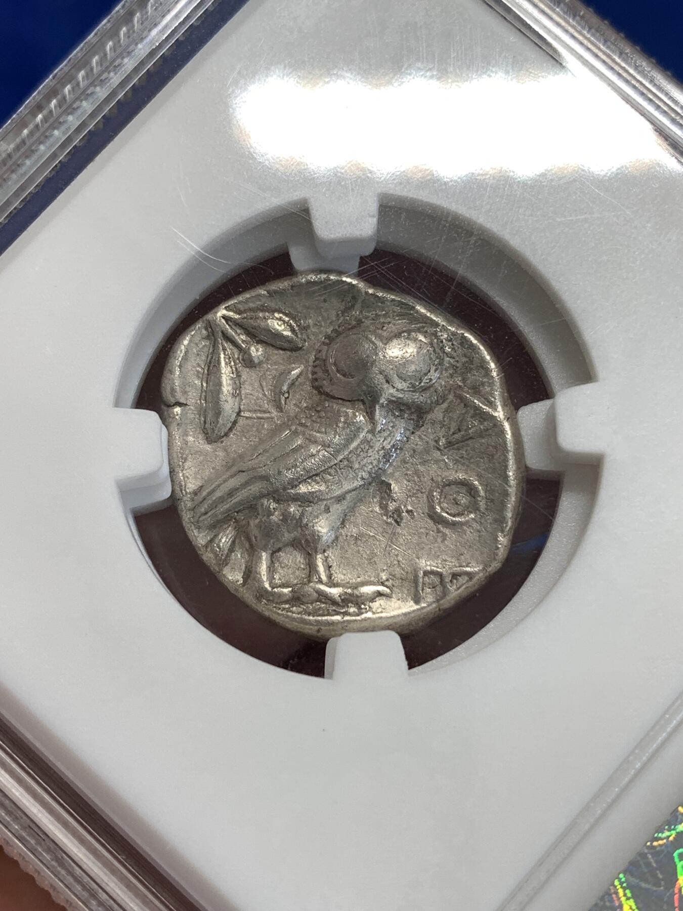 《竞宝斋》第288场-周六， 周日，周一 3场连拍 （全场包邮） 众诚详评 Ch XF 古希腊雅典娜戴盔银币 背猫头鹰橄榄枝及新月