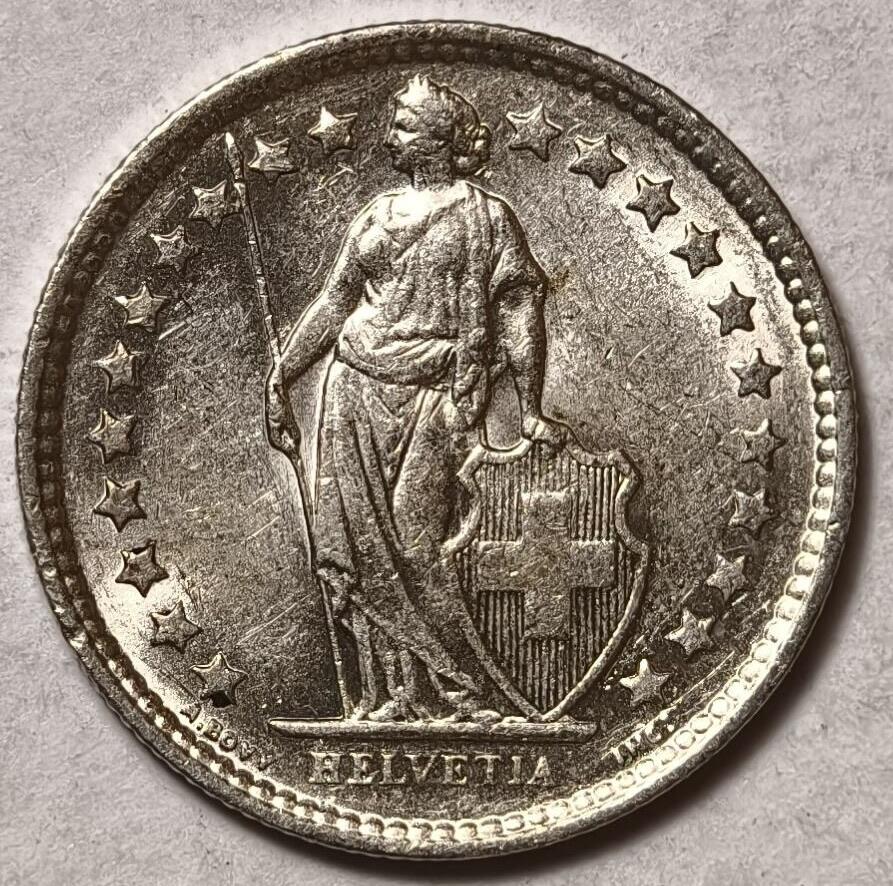 紫瑗钱币——第382期拍卖 瑞士  1962年 B版  赫尔维蒂女神 1/2法郎  2.5克 0.835银 UNC