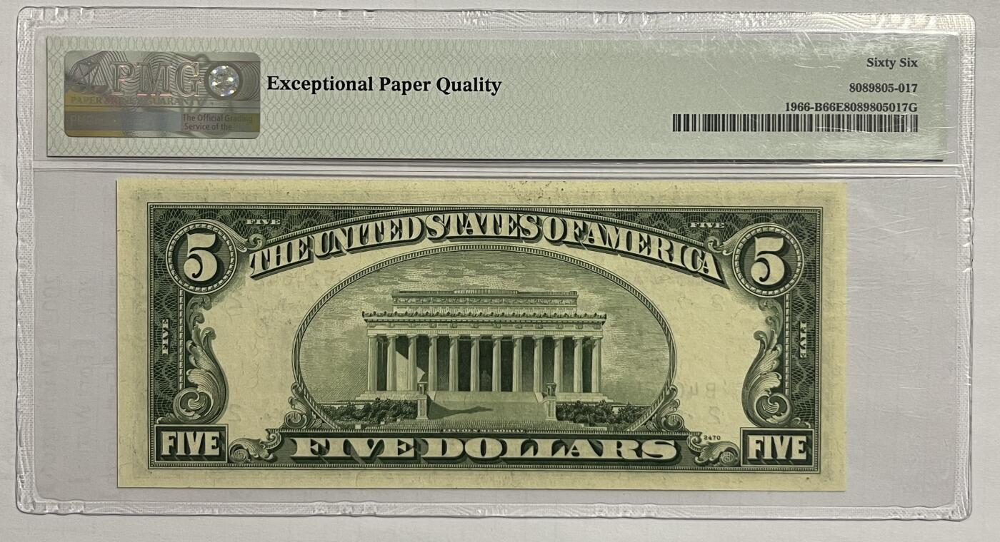 Chase Auction 第30期 - - 外钞、民国钞和人民币混合场！ 1950E版 5美元 联邦储备券 纽约B区分行 PMG评级66EPQ