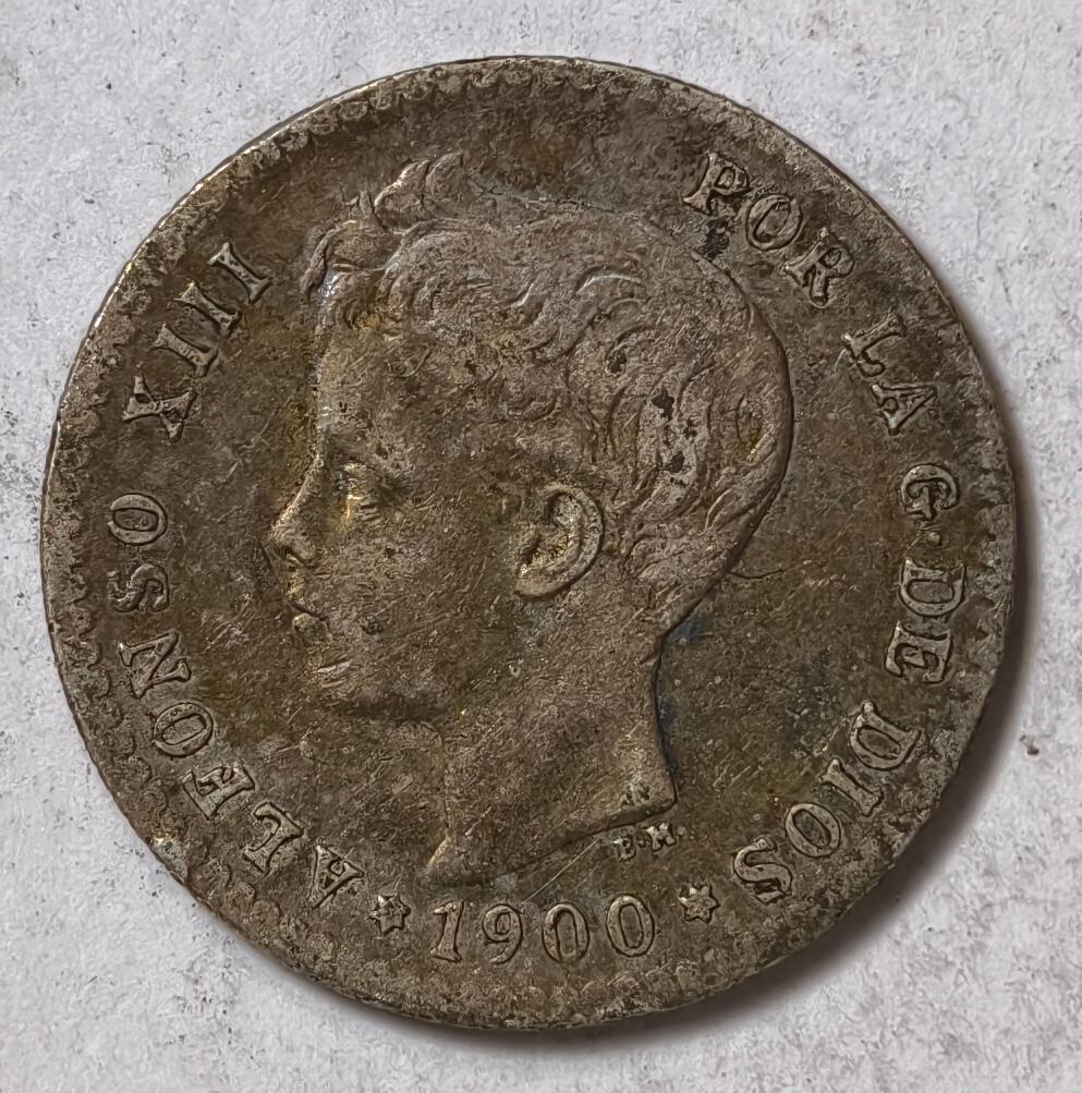 紫瑗钱币——第382期拍卖 西班牙 1900年 阿方索十三世 小孩头 50分 2.5克 0.835银