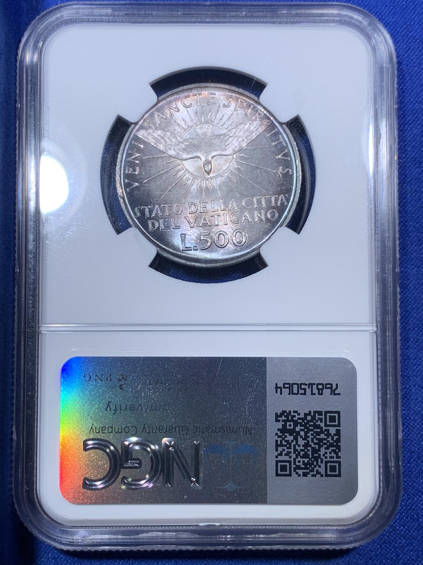 《竞宝斋》第288场-周六， 周日，周一 3场连拍 （全场包邮） NGC MS64 梵蒂冈1958年教皇缺位500里拉银币