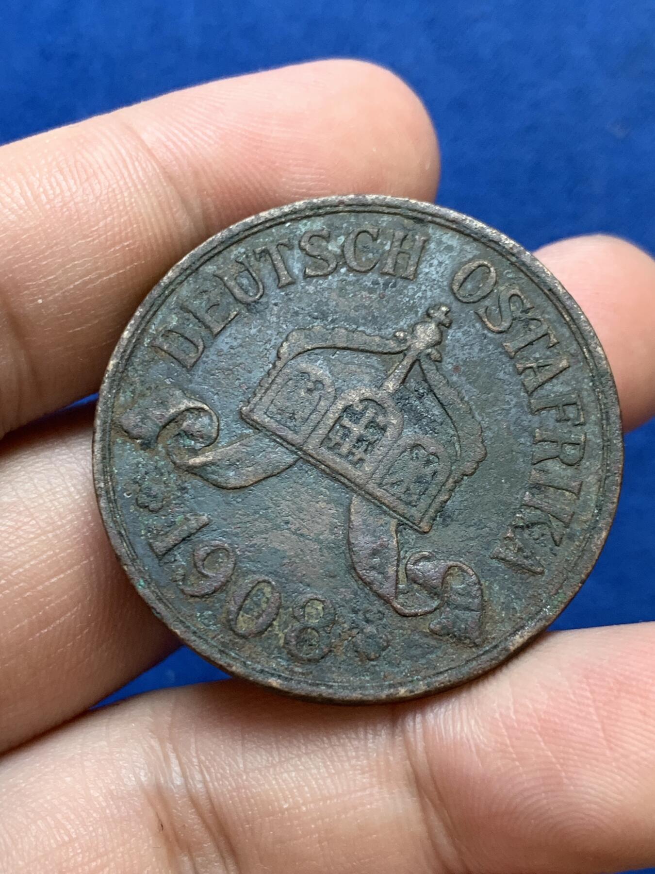 《竞宝斋》第288场-周六， 周日，周一 3场连拍 （全场包邮） 德属东非1908年5赫勒 克朗型大铜币少见