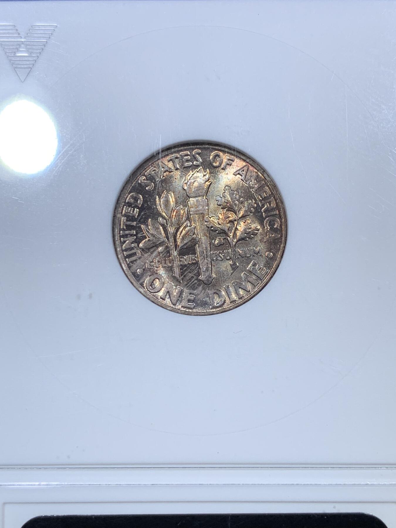 《竞宝斋》第288场-周六， 周日，周一 3场连拍 （全场包邮） ANACS MS66 美国 1956年 罗斯福 10美分 银币 五彩小白盒 很漂亮