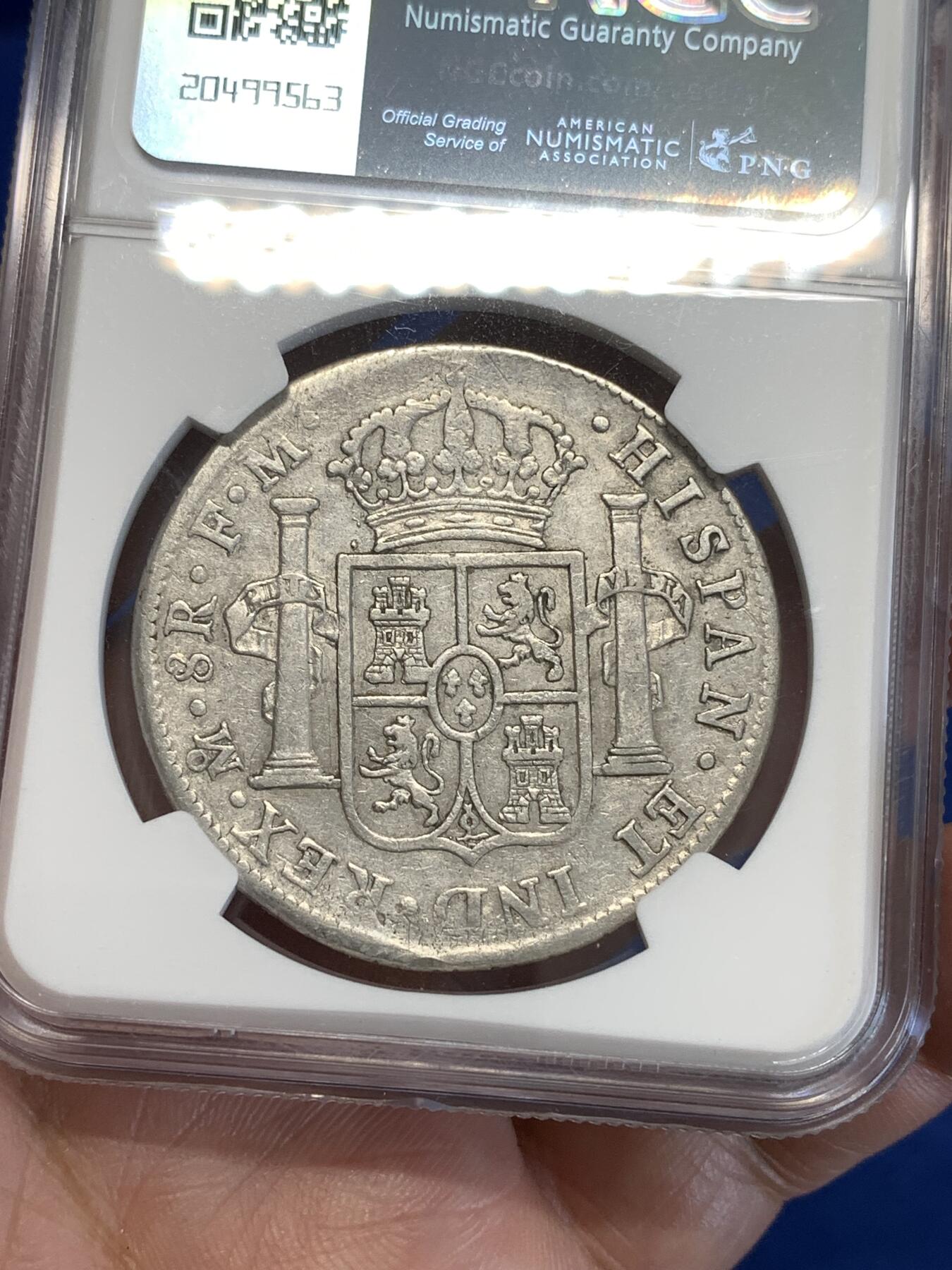 《竞宝斋》第288场-周六， 周日，周一 3场连拍 （全场包邮） NGC VFD 墨西哥1798年卡四双柱8R银币 无戳美品