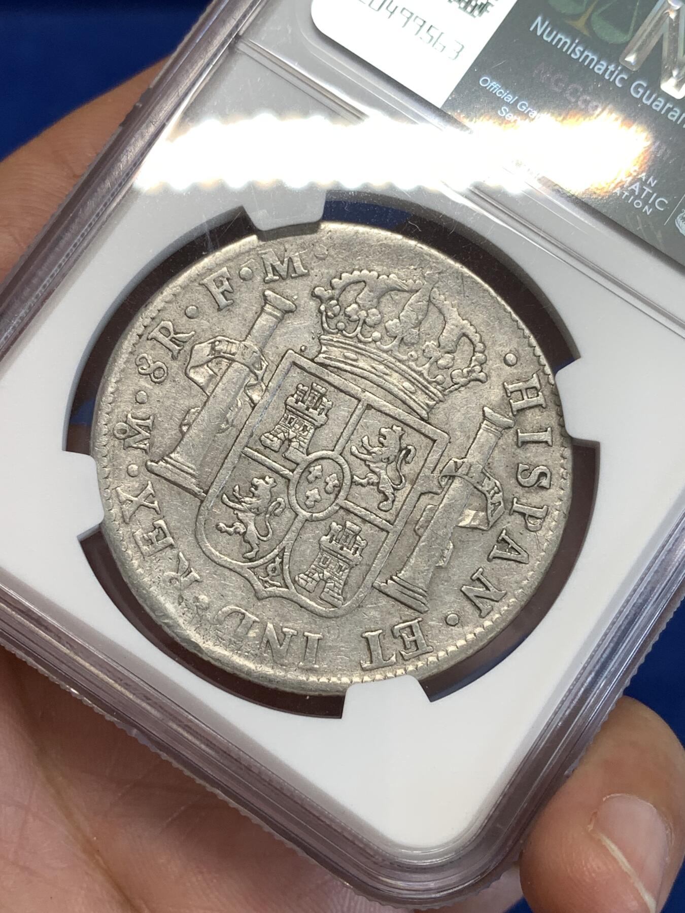 《竞宝斋》第288场-周六， 周日，周一 3场连拍 （全场包邮） NGC VFD 墨西哥1798年卡四双柱8R银币 无戳美品