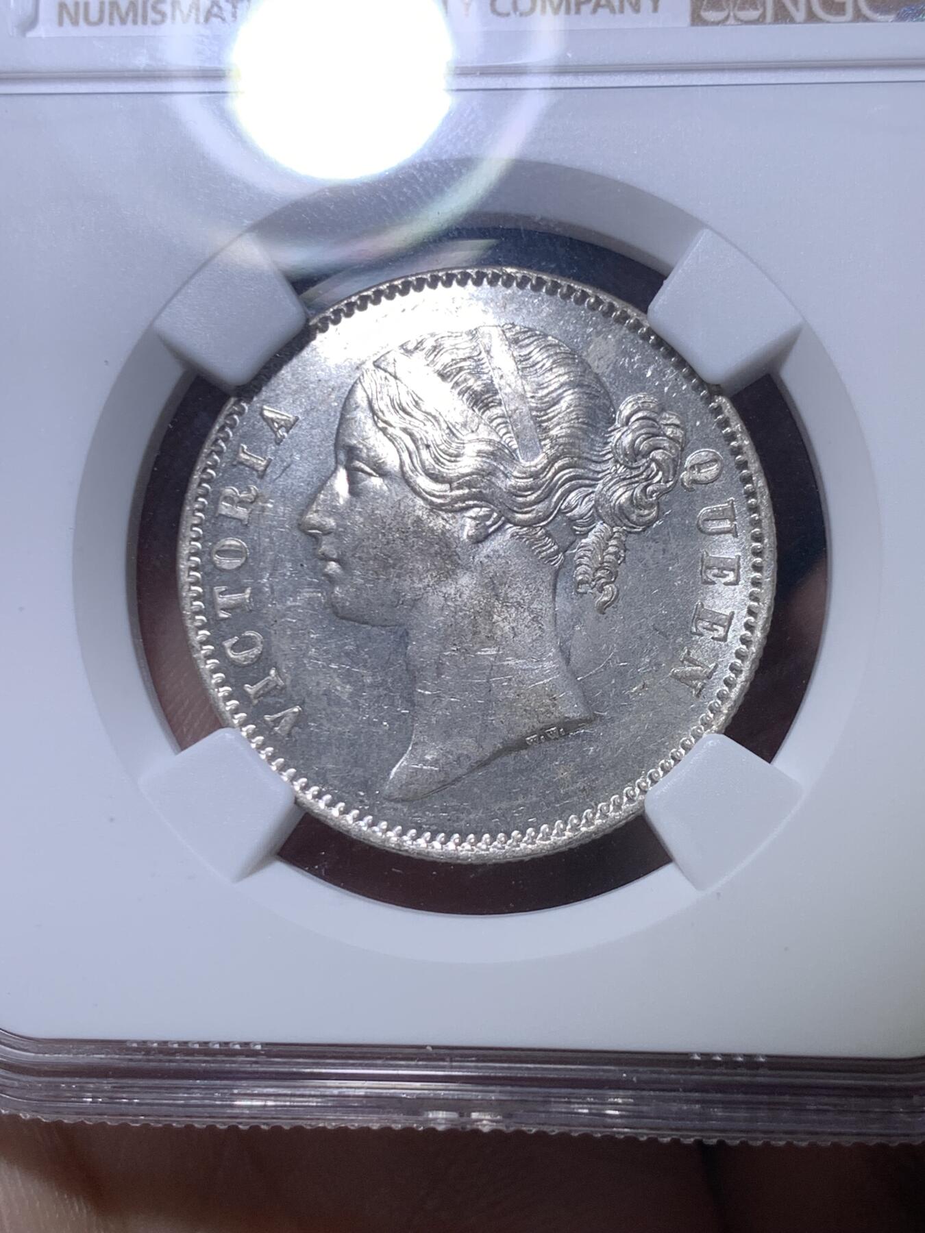 《竞宝斋》第288场-周六， 周日，周一 3场连拍 （全场包邮） NGC MS63 英属印度 1840（B&C） 1卢比 银币