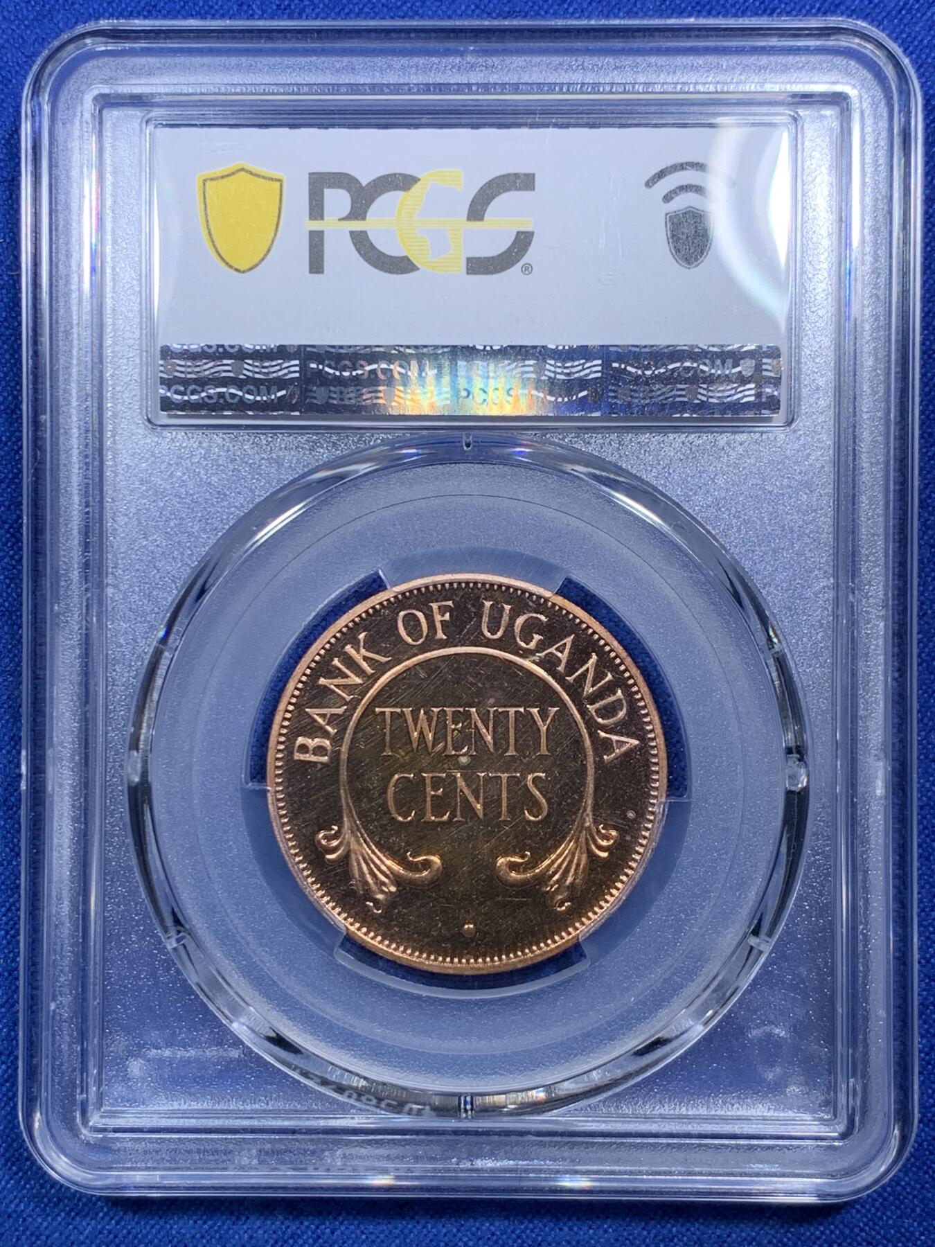 《竞宝斋》第288场-周六， 周日，周一 3场连拍 （全场包邮） PCGS金盾 PR66RD CAM 乌干达1966年首年20分精制铜币