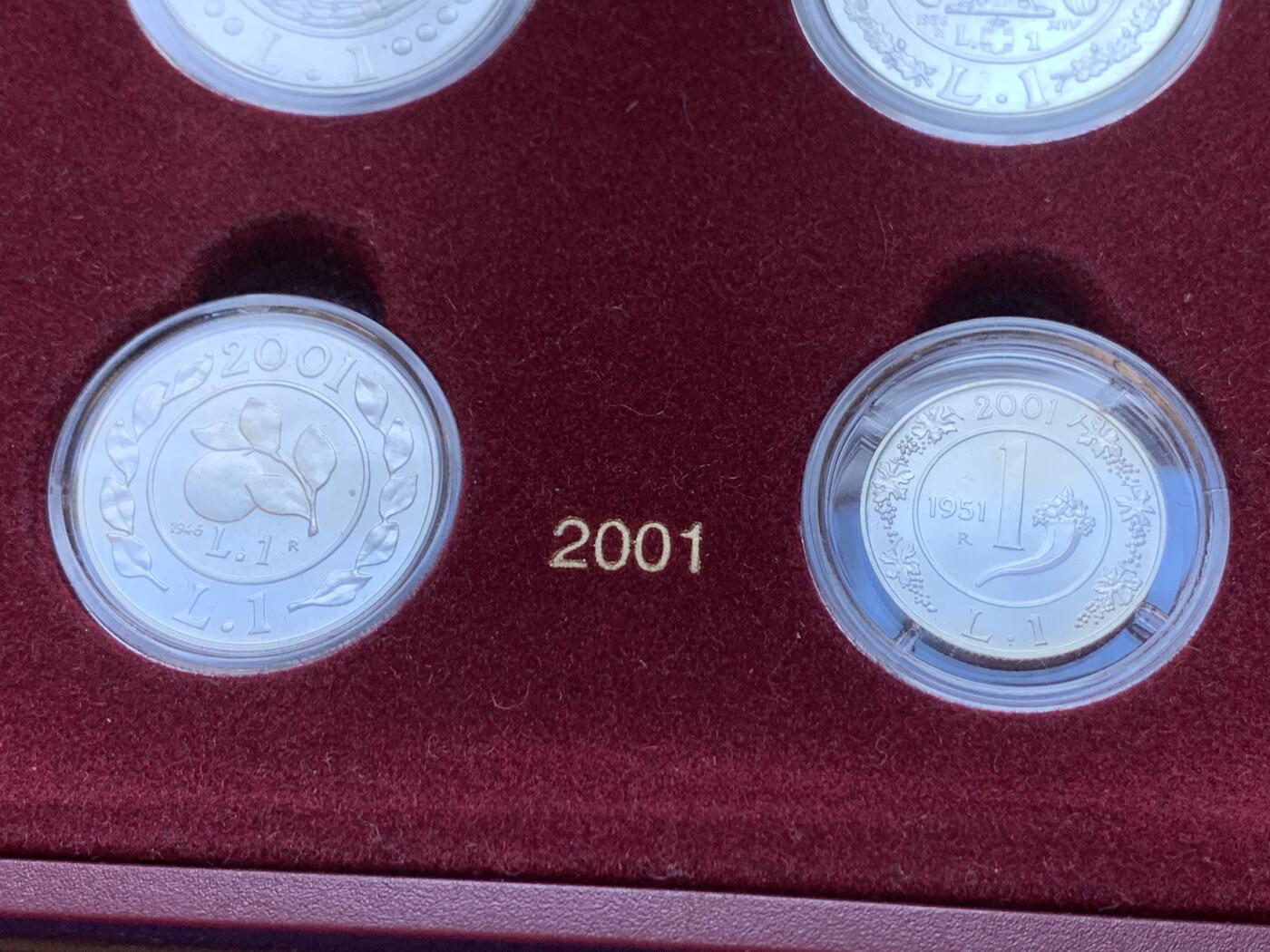 《竞宝斋》第288场-周六， 周日，周一 3场连拍 （全场包邮） 意大利6枚装纪念套币 1999年1里拉两枚+2000年1里拉两枚+2001年1里拉两枚 跨世纪 全品盒证全