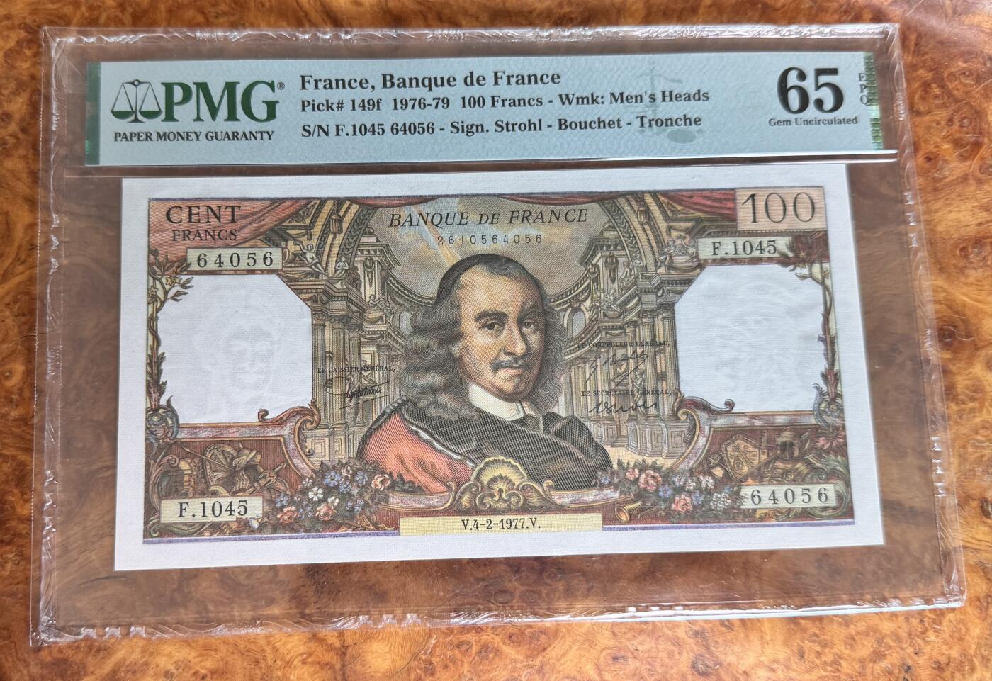 Chase Auction 第30期 - - 外钞、民国钞和人民币混合场！ 1976年法国100法郎，PMG65！