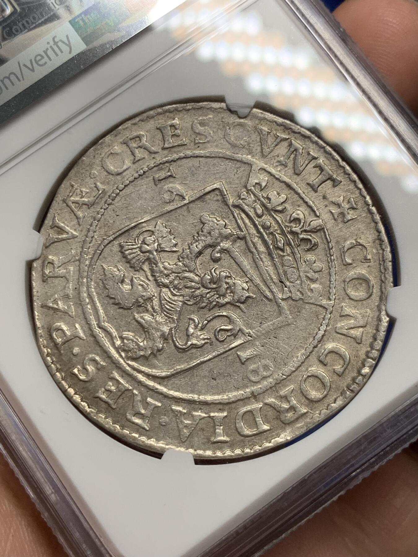 《竞宝斋》第288场-周六， 周日，周一 3场连拍 （全场包邮） NGC UNC 荷兰 1618 西弗里斯兰省 1RD 大银币 该款深打极少见 （提灯定损的鼻祖）