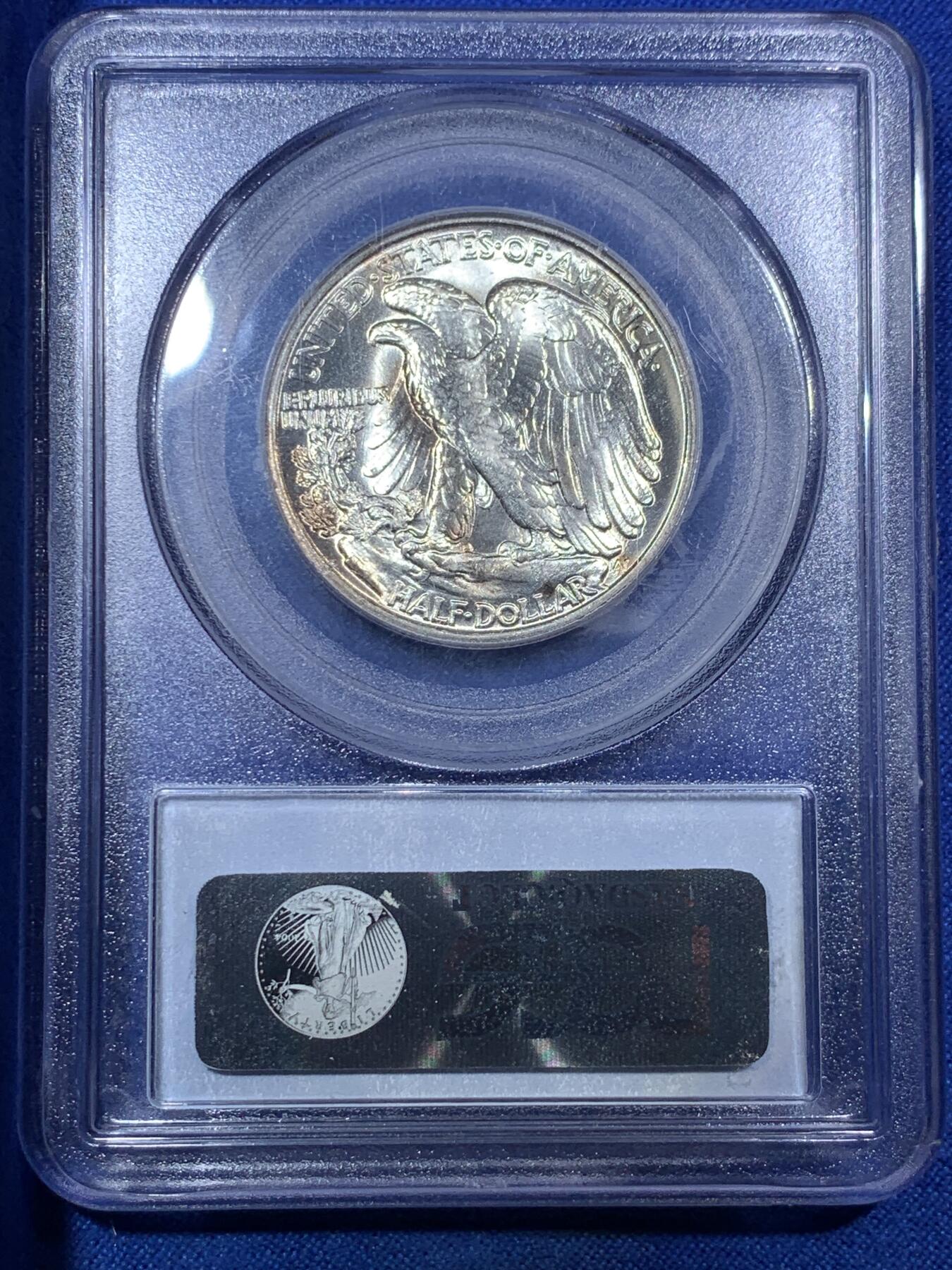 《竞宝斋》第288场-周六， 周日，周一 3场连拍 （全场包邮） PCGS MS65 美国1942年行走女神50美分 原味包浆 转光清晰状态好