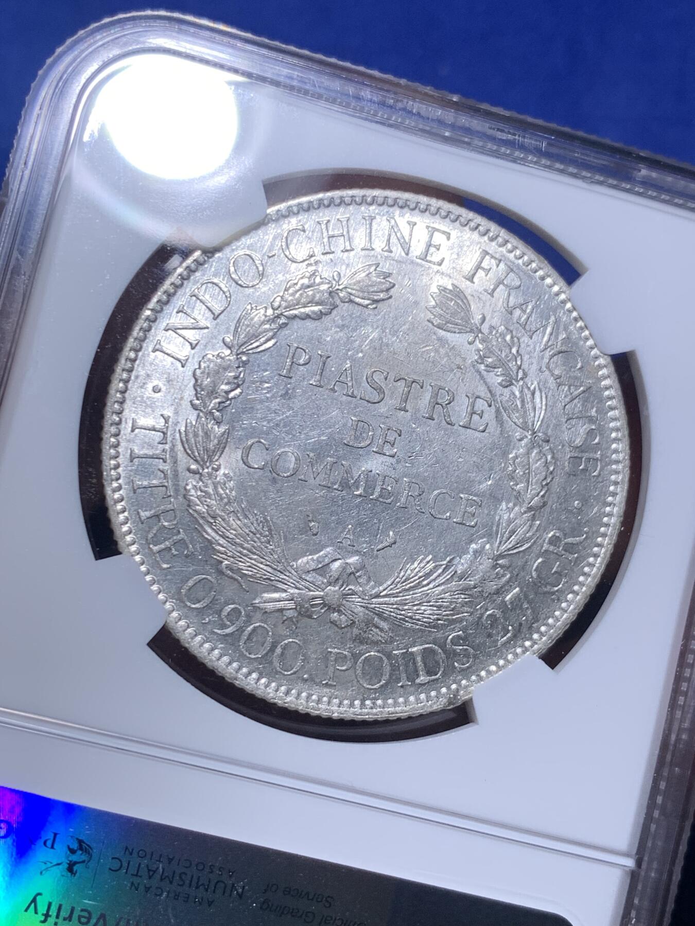 《竞宝斋》第288场-周六， 周日，周一 3场连拍 （全场包邮） NGC MS62 法属印支1927年坐洋1皮亚斯特银币 不多的年份