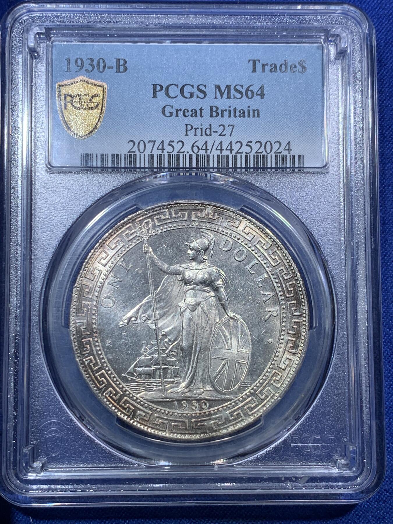《竞宝斋》第288场-周六， 周日，周一 3场连拍 （全场包邮） PCGS MS64 英国1930B站洋 PL底板带转光