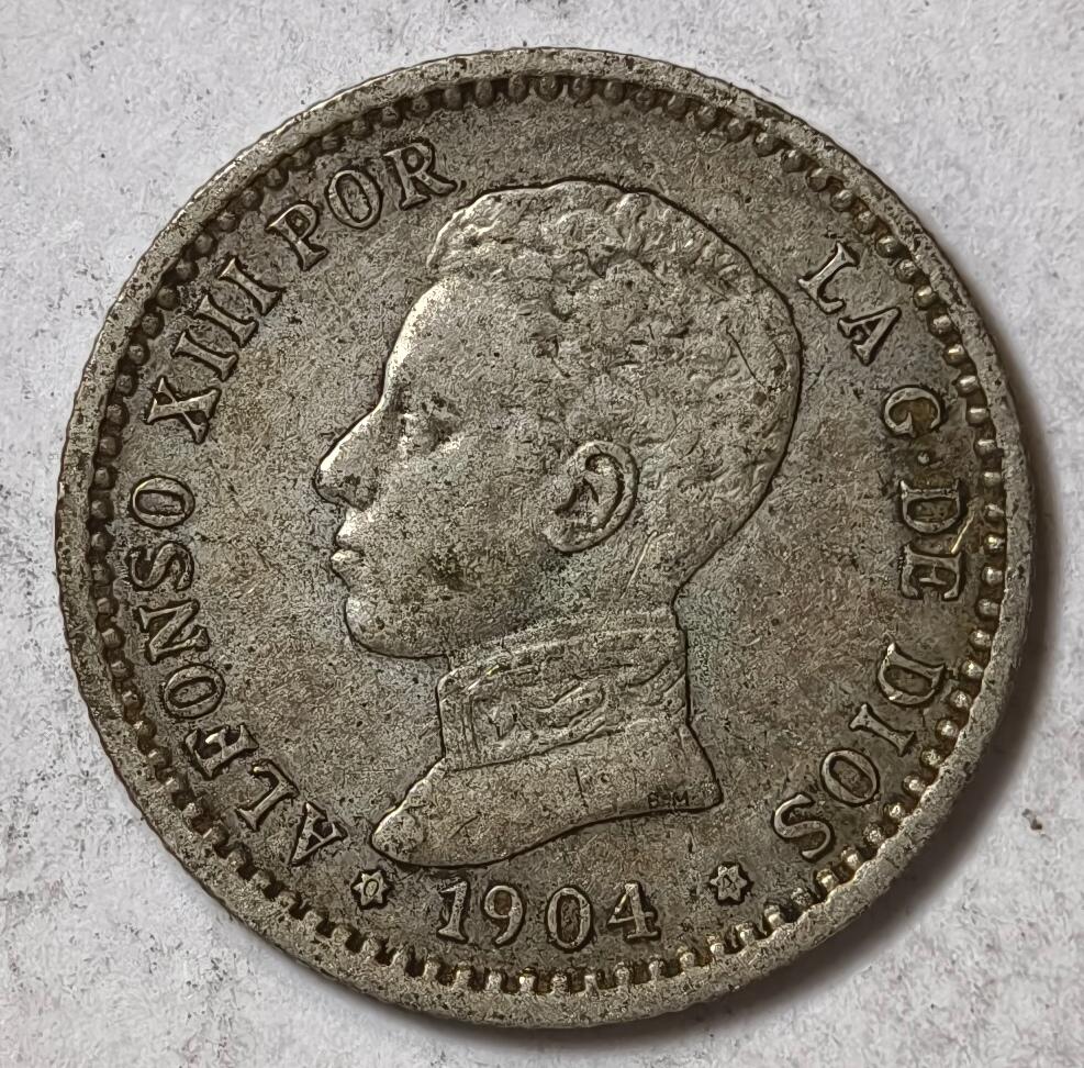 紫瑗钱币——第382期拍卖 西班牙 1904年 阿方索十三世 少年头 50分 2.5克 0.835银