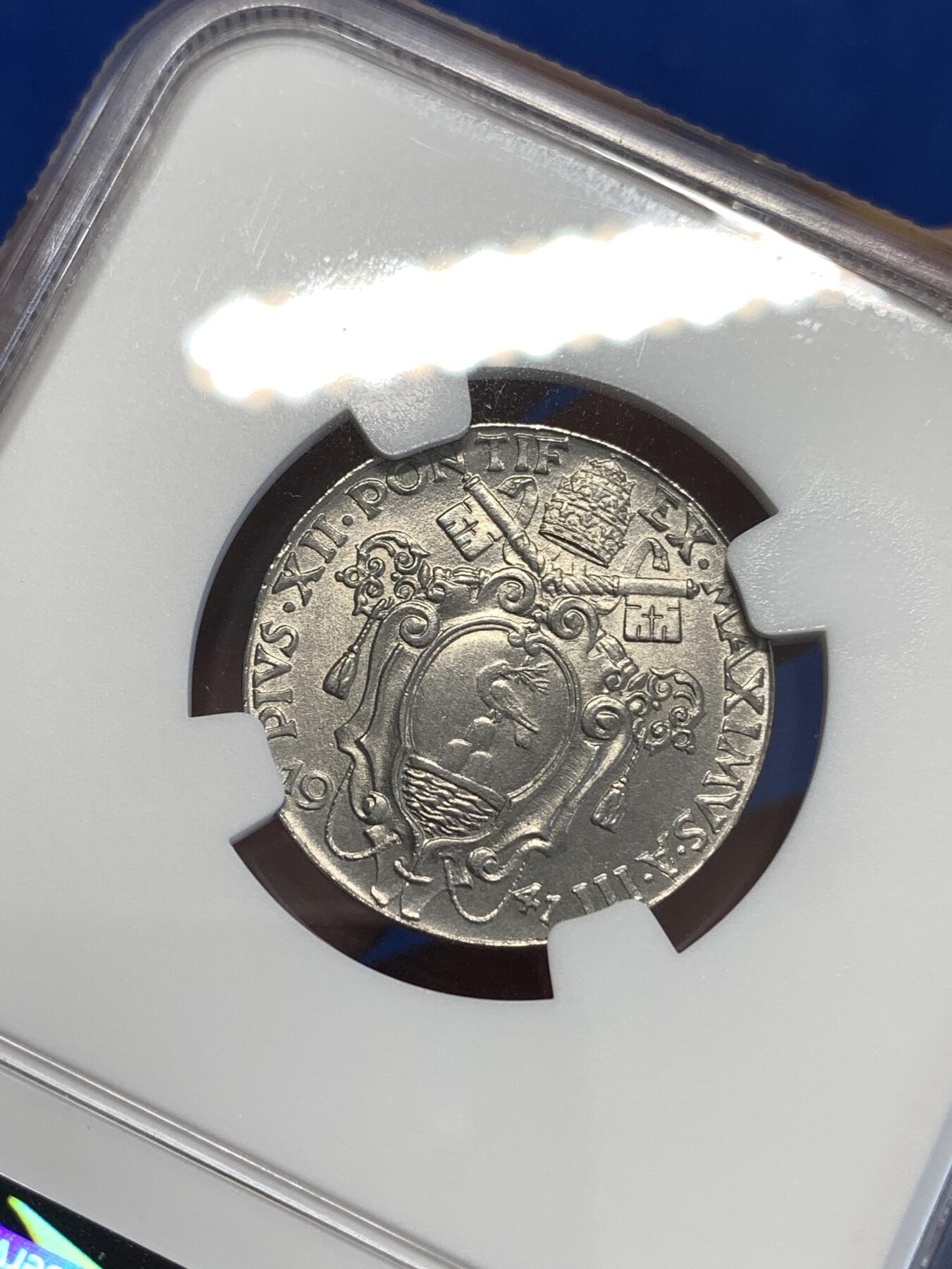 《竞宝斋》第288场-周六， 周日，周一 3场连拍 （全场包邮） NGC MS65 梵蒂冈1941年大天使50分 自藏高分