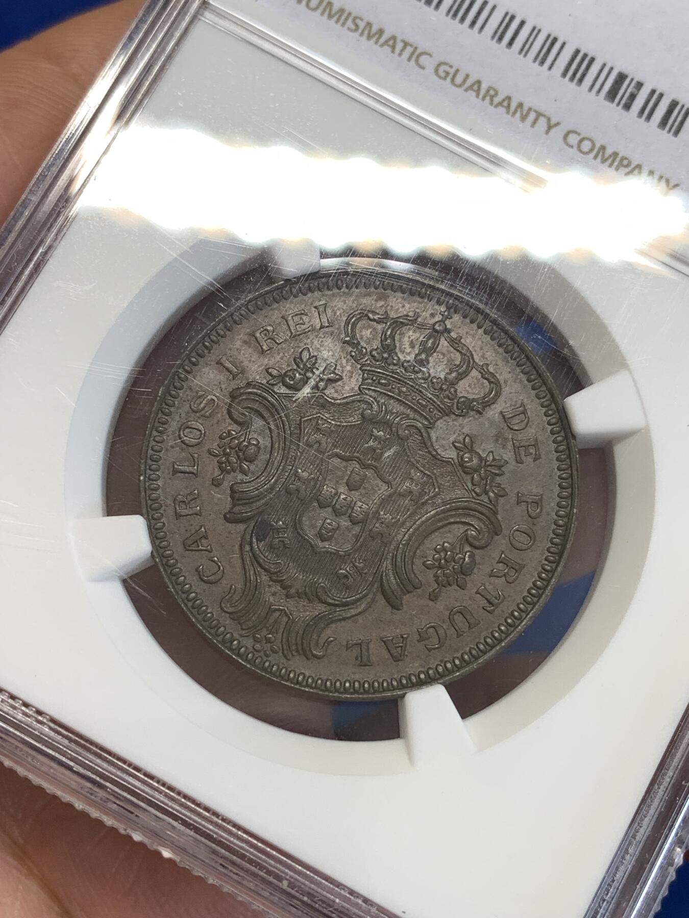 《竞宝斋》第288场-周六， 周日，周一 3场连拍 （全场包邮） NGC AU58BN 葡属亚速尔岛1901年10里亚尔铜币 制作精美 少见品种