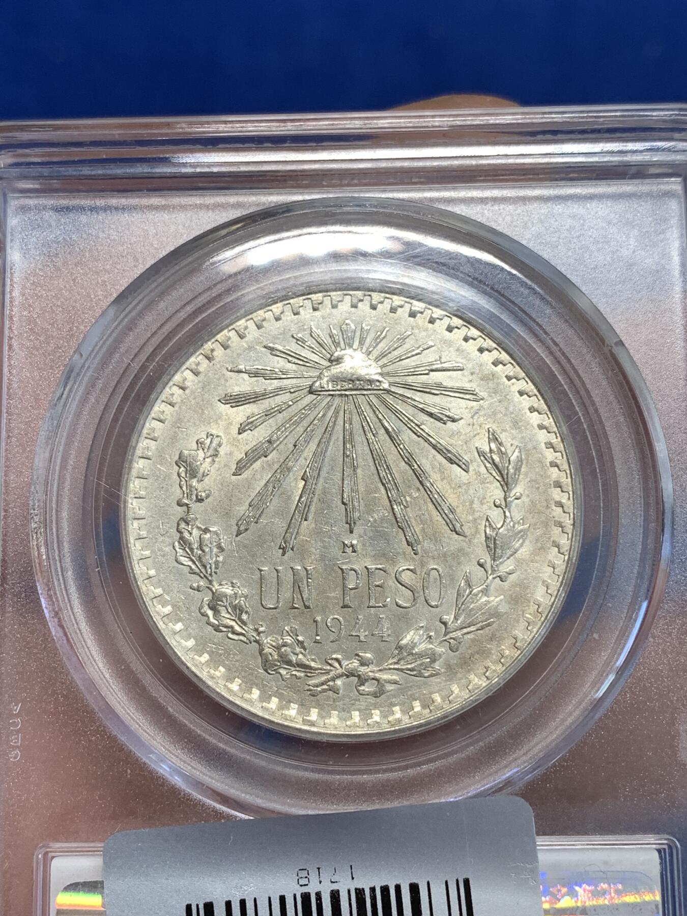 《竞宝斋》第288场-周六， 周日，周一 3场连拍 （全场包邮） 公博 MS67 墨西哥1944年鹰洋1比索 淡黄油彩高分