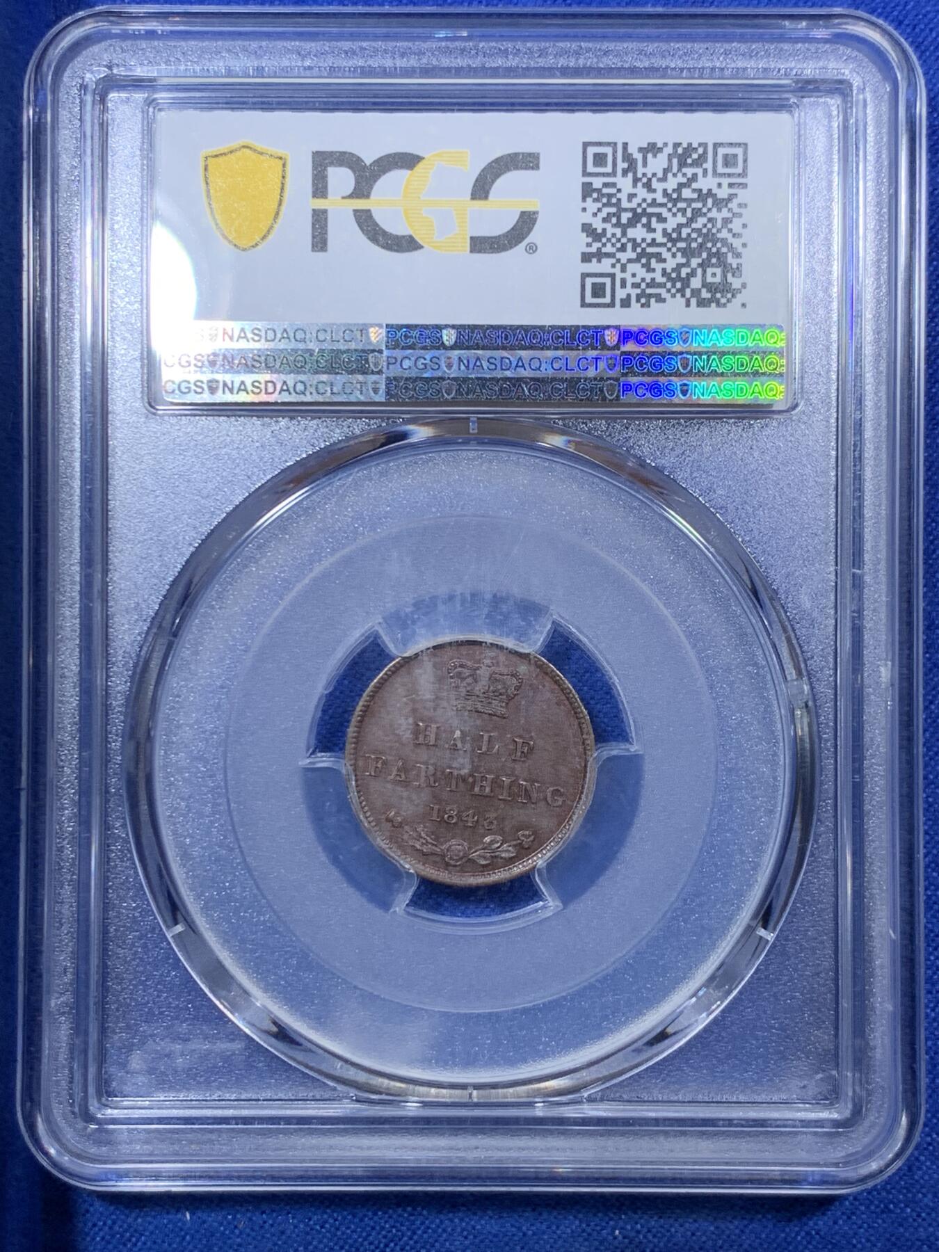 《竞宝斋》第288场-周六， 周日，周一 3场连拍 （全场包邮） PCGS MS65BN 英国1843年小维1/2法新 P盒冠军分 底板丝滑柔和 打制清晰