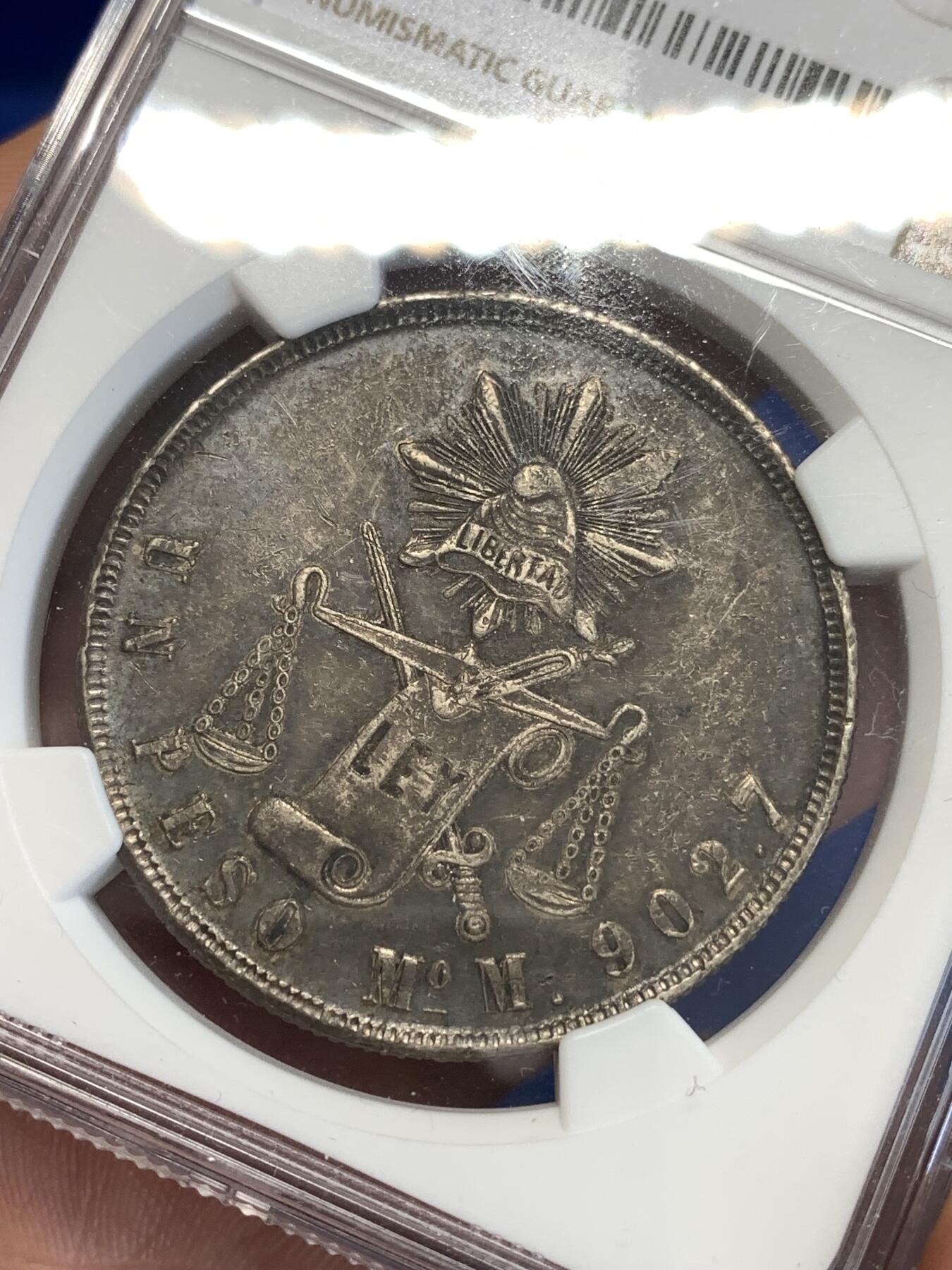 《竞宝斋》第288场-周六， 周日，周一 3场连拍 （全场包邮） NGC XF45 1873年墨西哥天平鹰洋 比较少见的年份，包浆完美，高点磨损也不多，给XF45实在是低评了