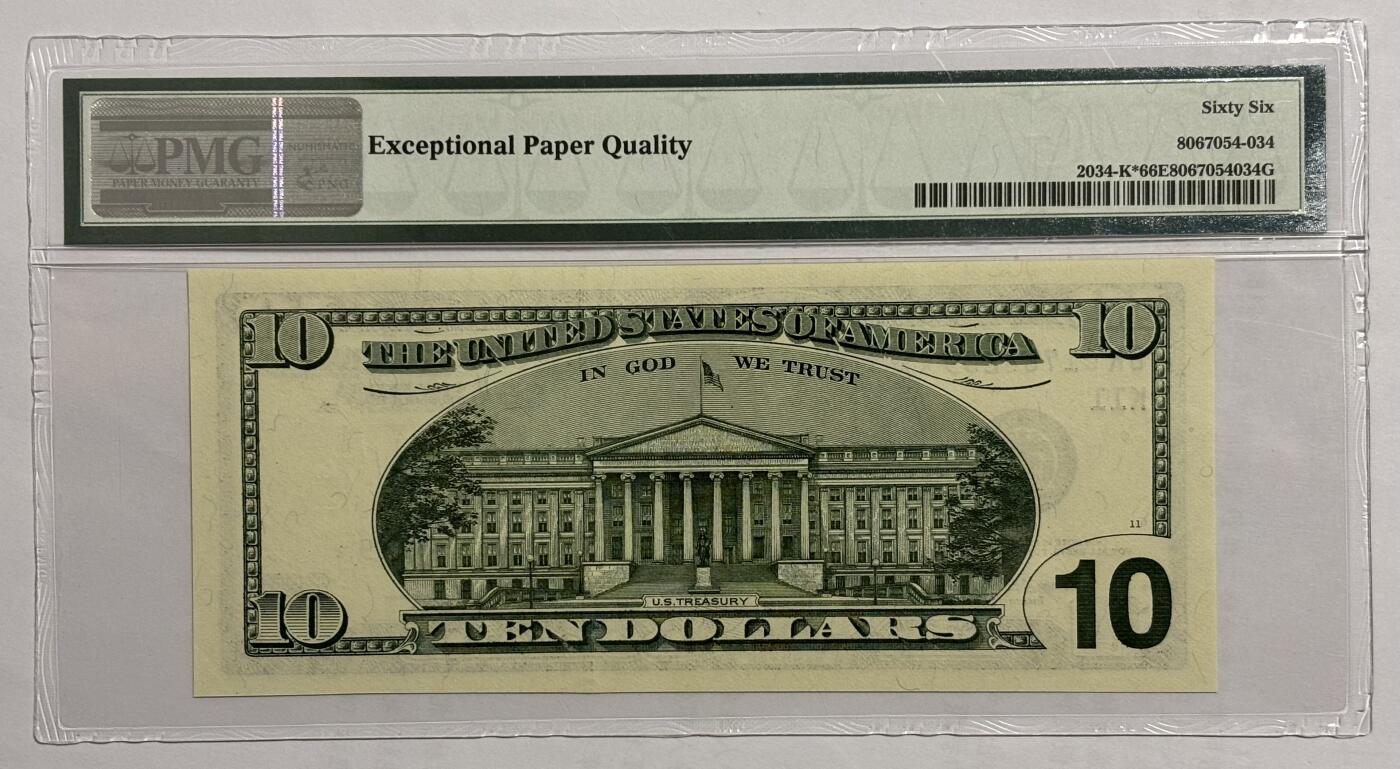 Chase Auction 第30期 - - 外钞、民国钞和人民币混合场！ 1999年 10美元 联邦储备券 大头版首发 PMG老壳评级66EPQ 星⭐补号 号码无4