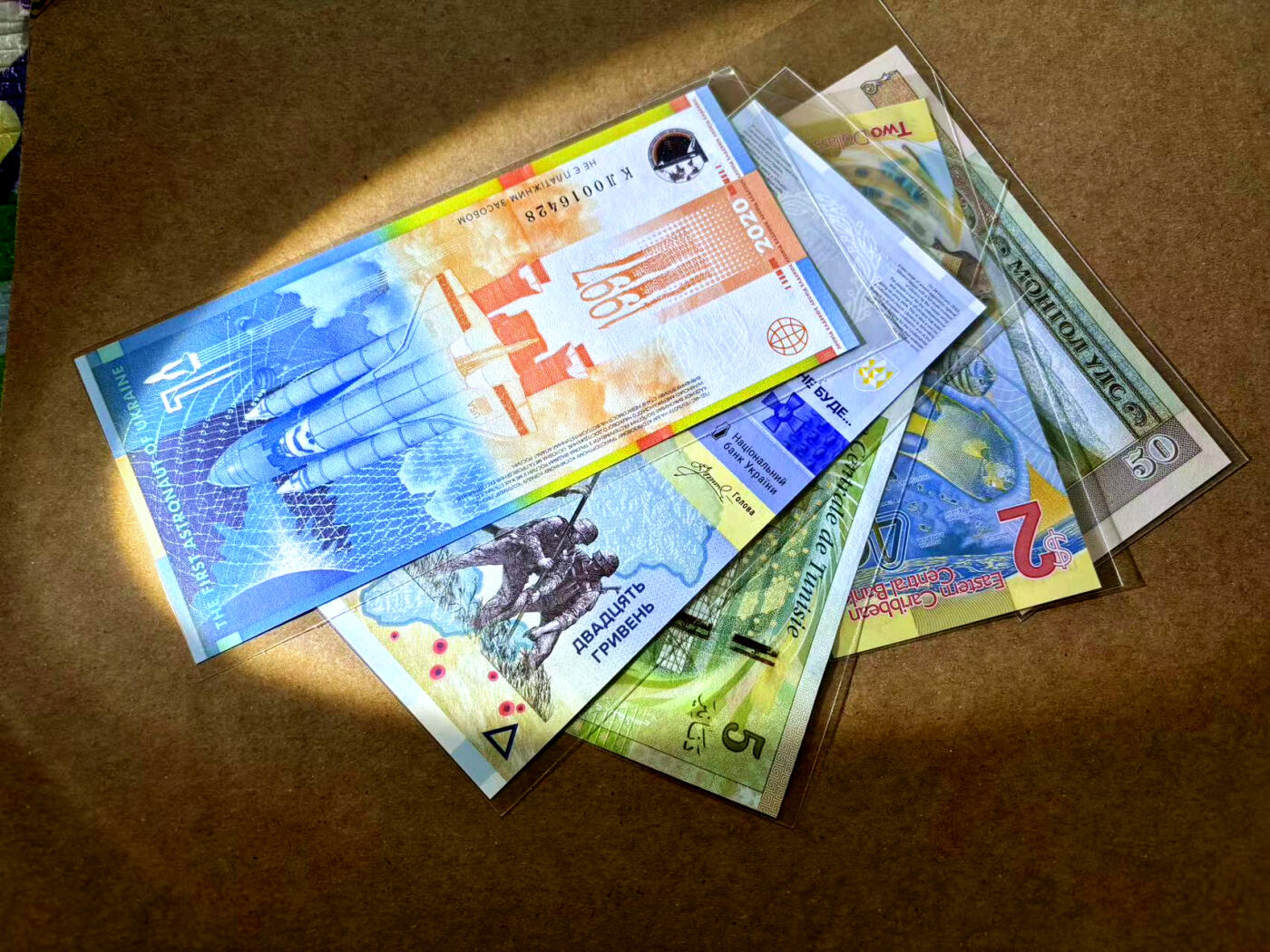 【Blue Auction】✨世界纸币精拍第502期【精】 【一组5张】蒙古、东加勒比、突尼斯、乌克兰纸币（测试钞）一组 全新UNC